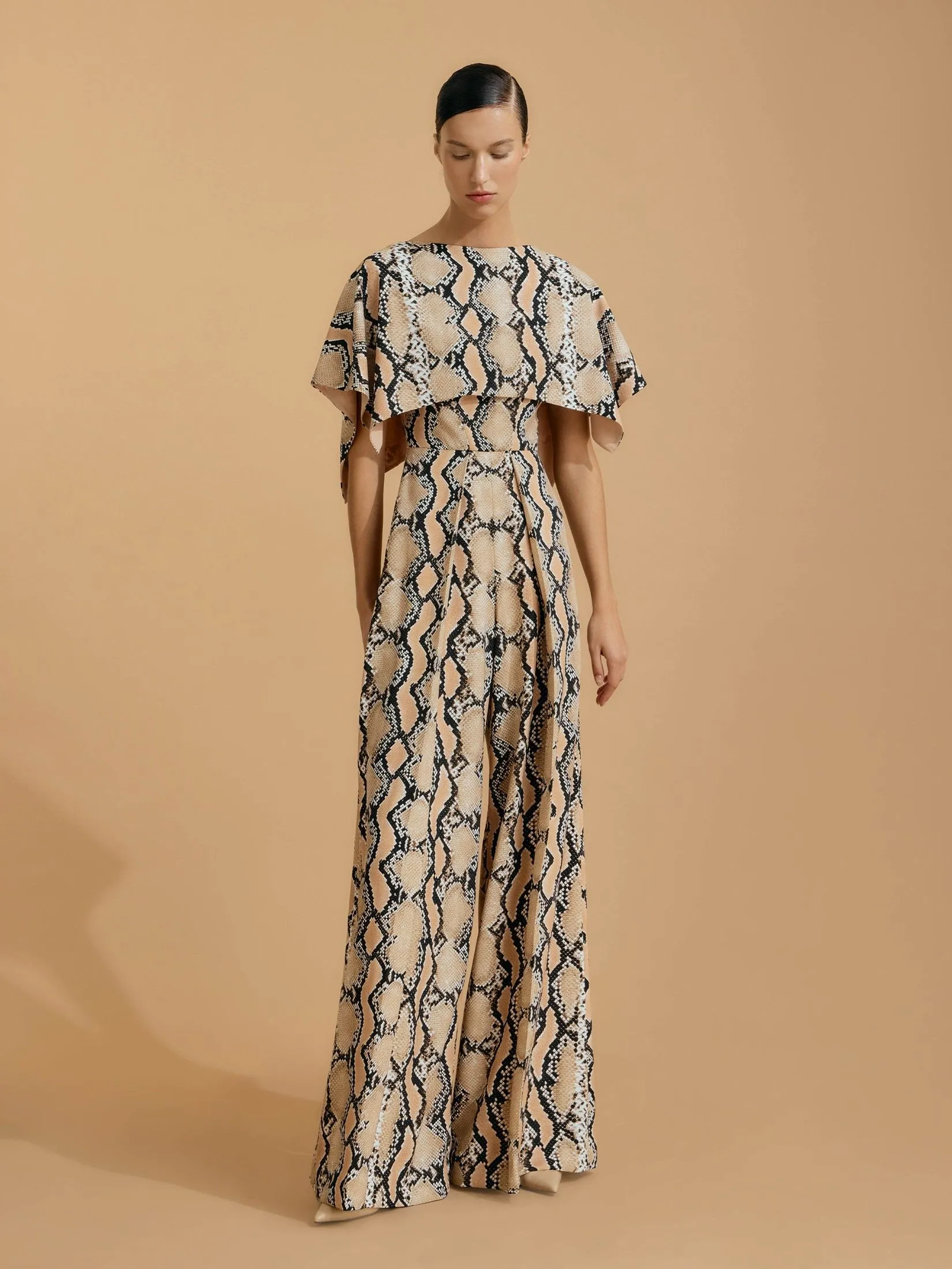 ASAVA (SS25) Vera Cape Sleeve Women Jumpsuit Brown