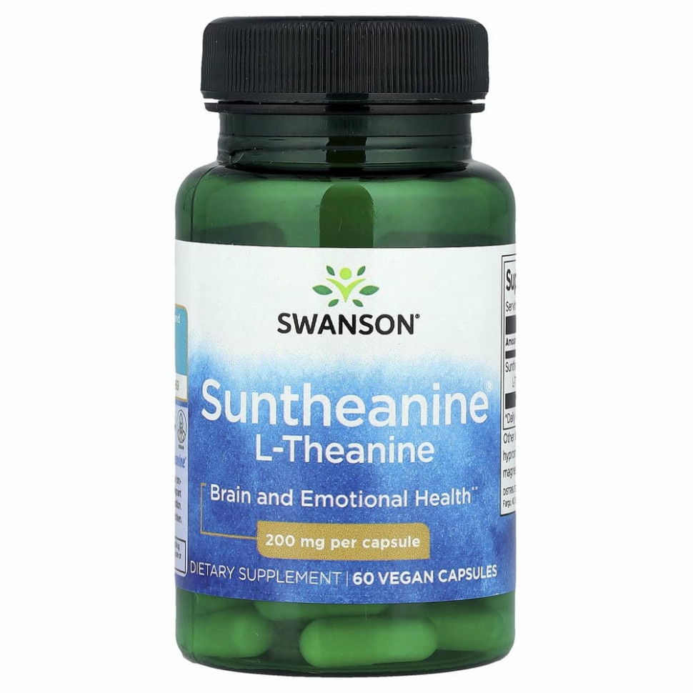 Swanson, Suntheanine, L-теанин, 200 мг, 60 растительных капсул