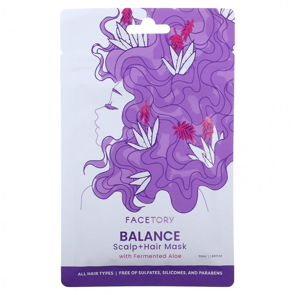 FaceTory, Маска для кожи головы и волос, сбалансированная, с ферментированным алоэ, 50 мл (1,69 жидк. Унции) - FCE-56492-Душевное равновесие