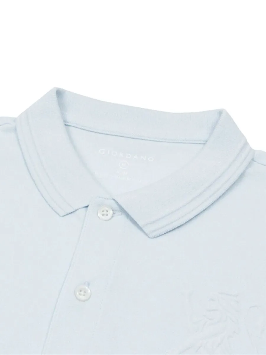 GIORDANO Men's Slim Fit 3D Lion Embroidery Polo Ice Water Blue