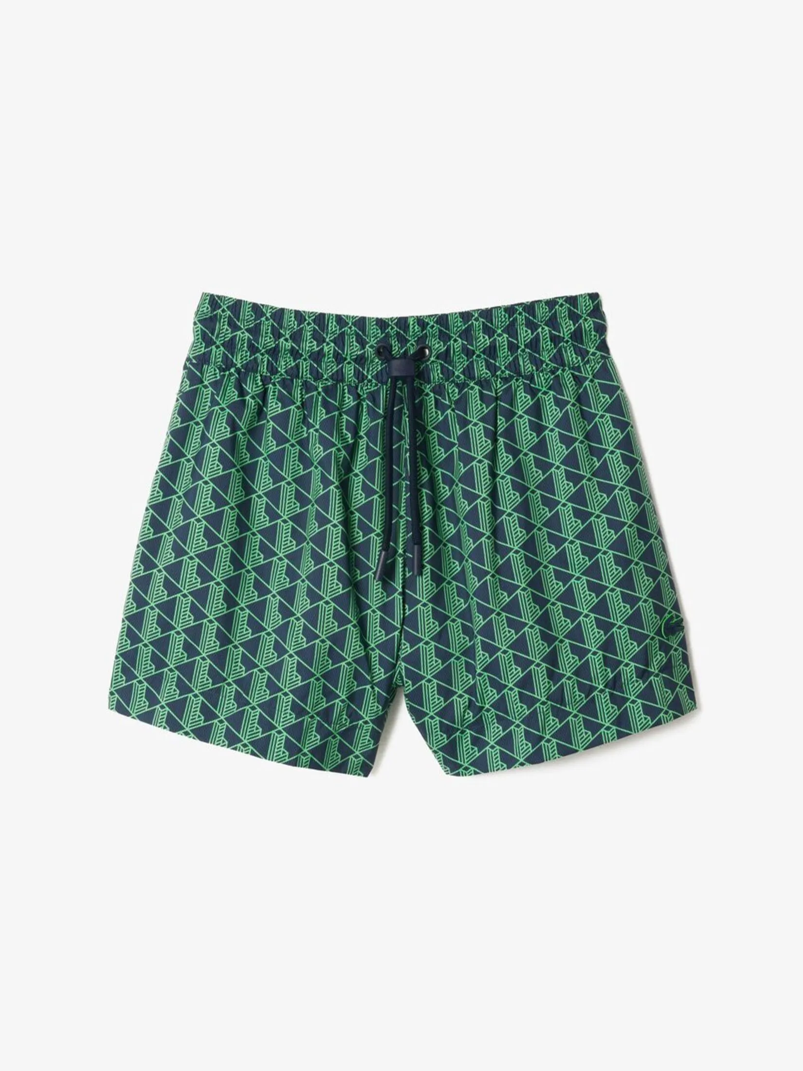 LACOSTE Monogram Print and Drawstring Tailored Shorts Green