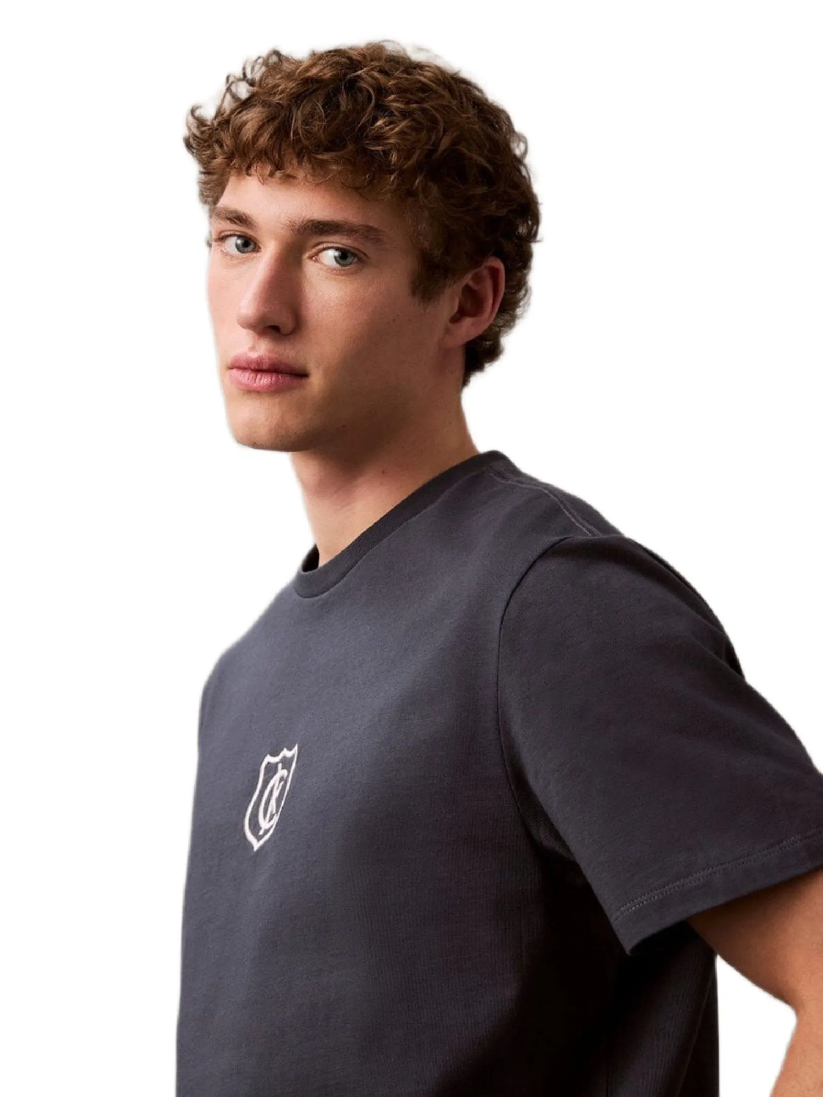 CALVIN KLEIN Men's Regular Fit CK Shield Short Sleeve T-Shirt Navy Blue