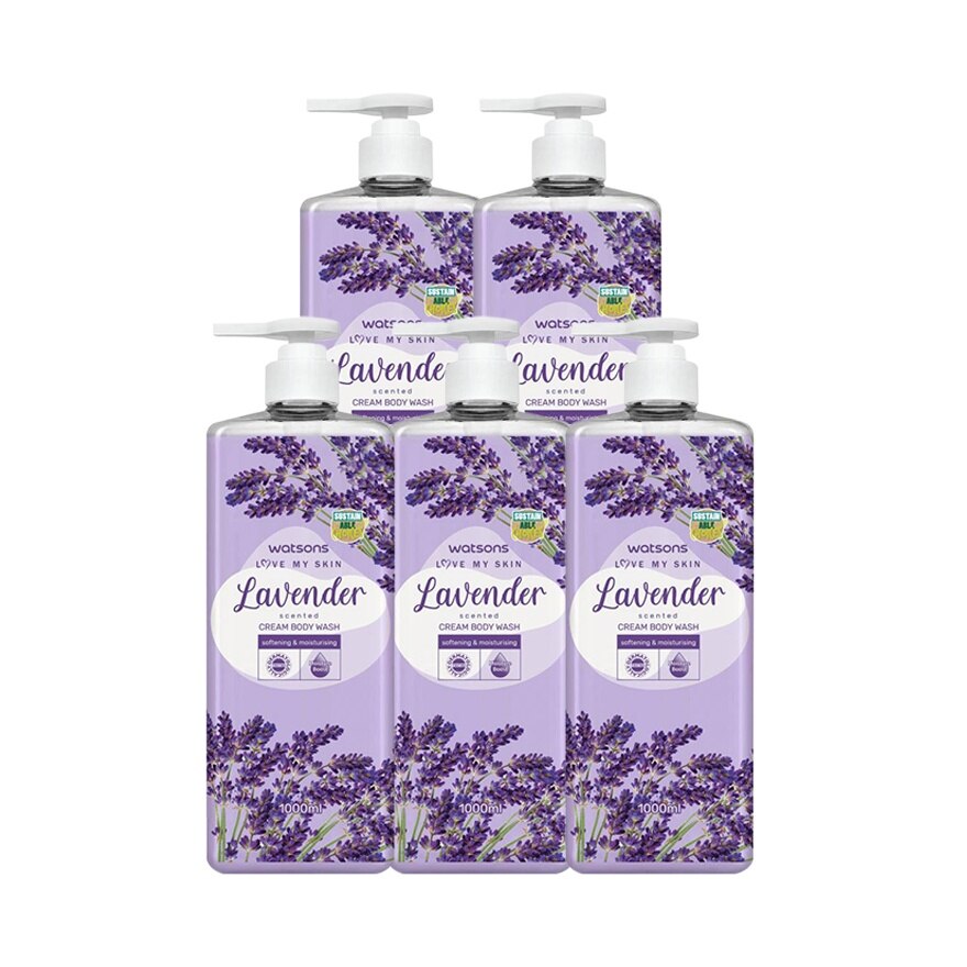 Watsons Love My Skin Lavender Scented Cream Body Wash 1000ml.x5