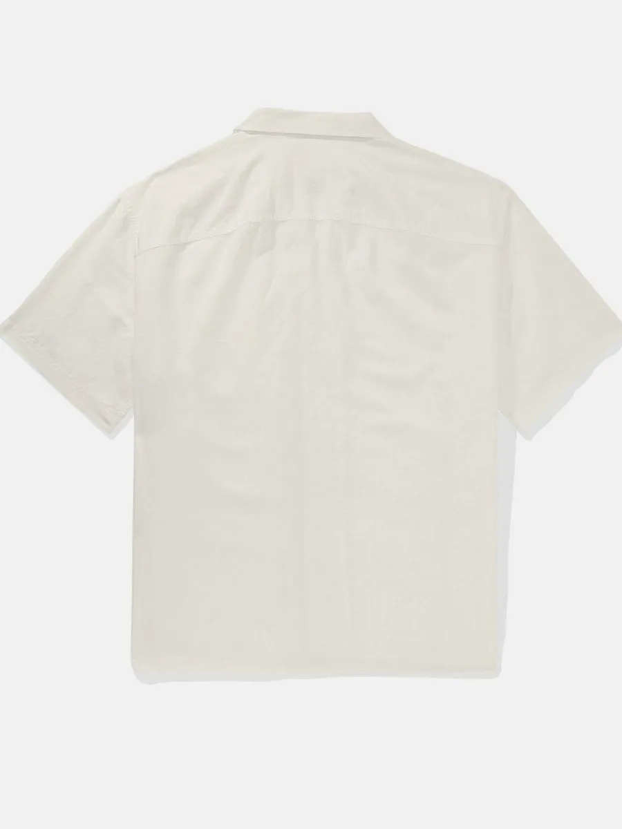 AMERICAN EAGLE MEN SS OVERSIZED CAMP COLLAR LINEN SOLIDS 101 AIR WHITE