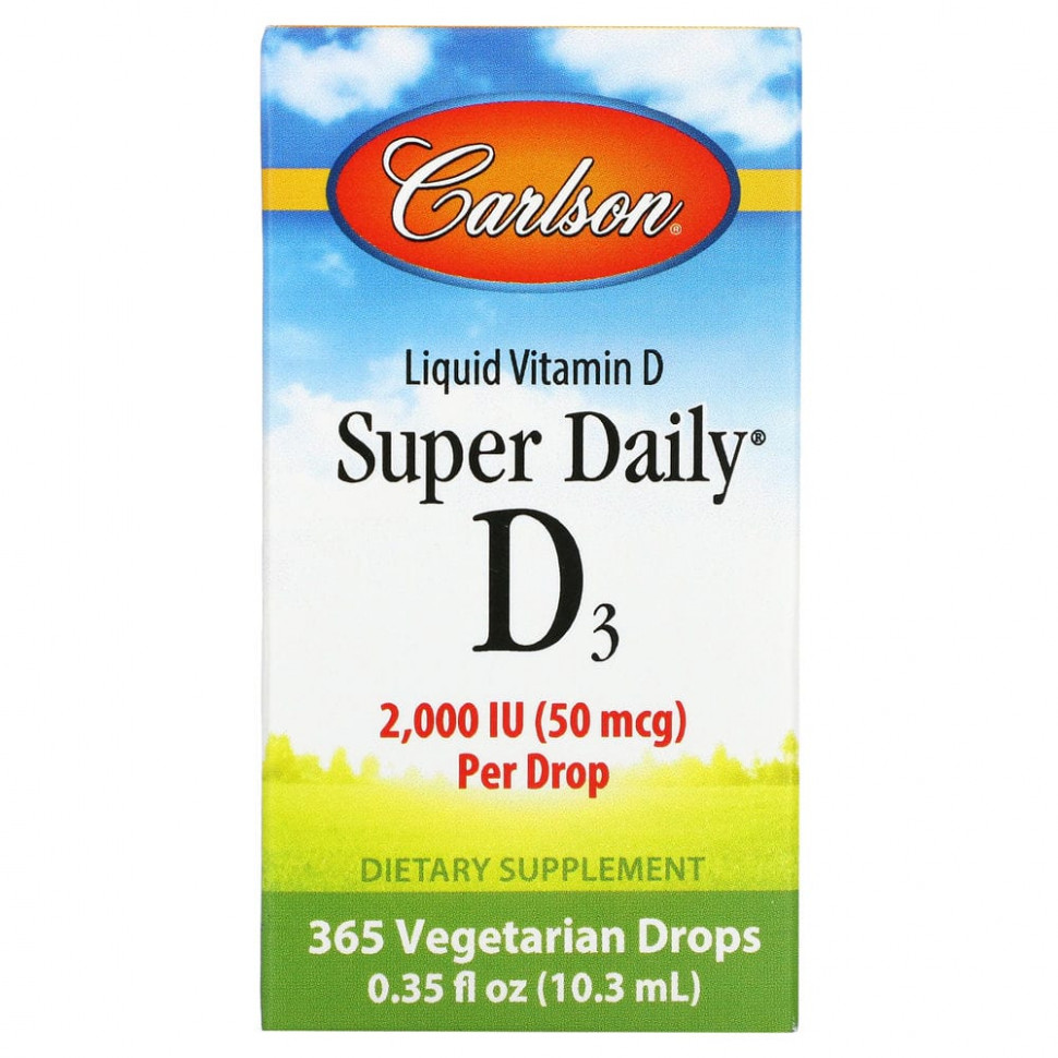 Carlson Labs, Super Daily D3, витамин D3, 50 мкг (2000 МЕ), 10,3 мл (0,35 жидк. унций) - CAR-01280-1000 МЕ
