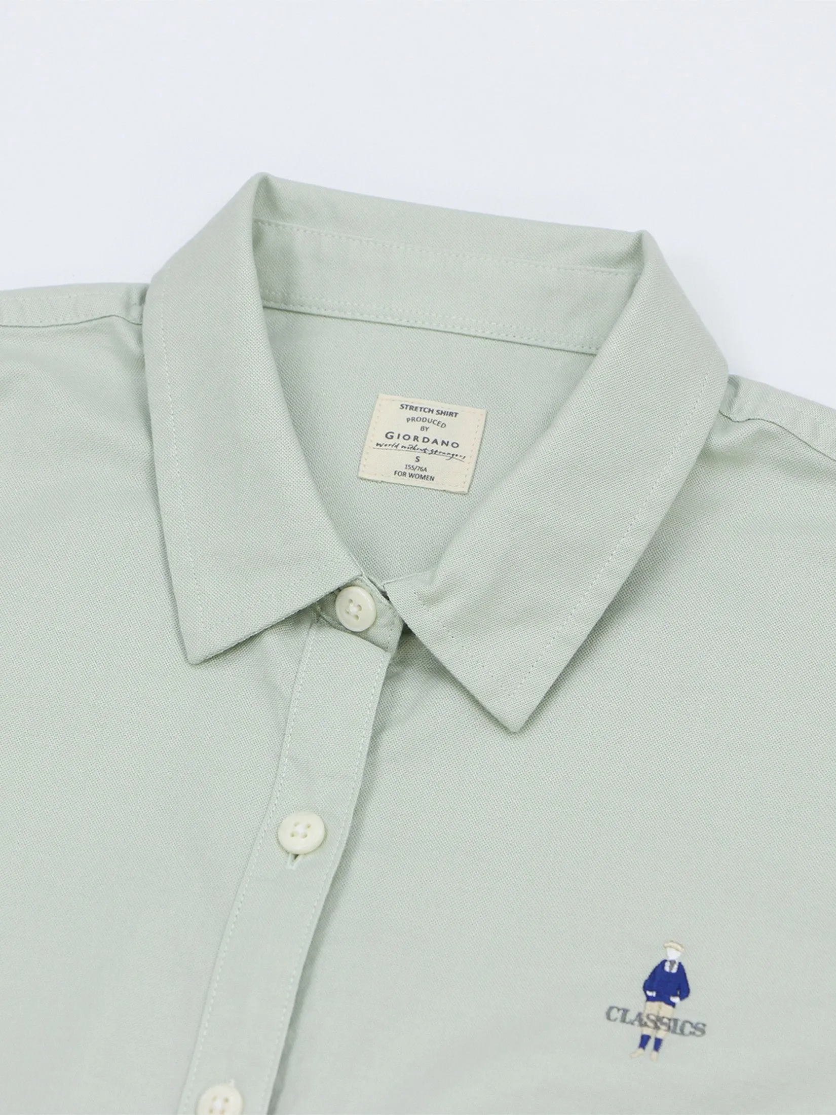 GIORDANO Women's Embroidery Oxford Shirts (Classic Man) Light Green