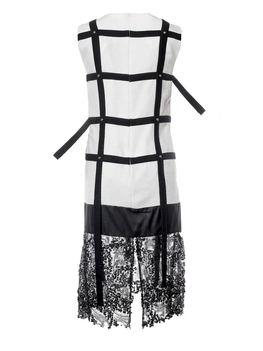 SENADA WOMEN STUDDED WHITE DRESS WITH SEQUIN LACE