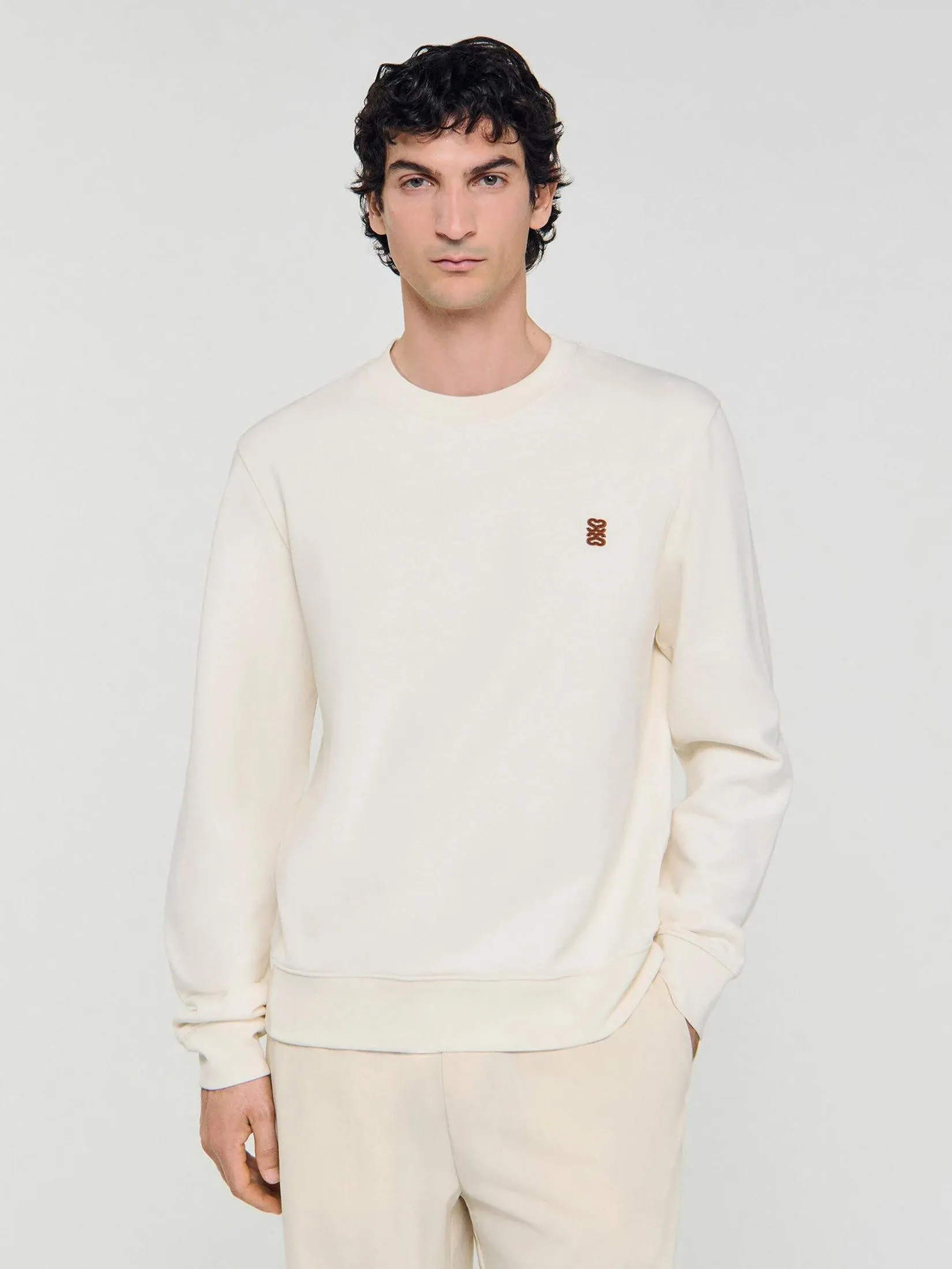 SANDRO Oversized Sweatshirt With Leather Patch