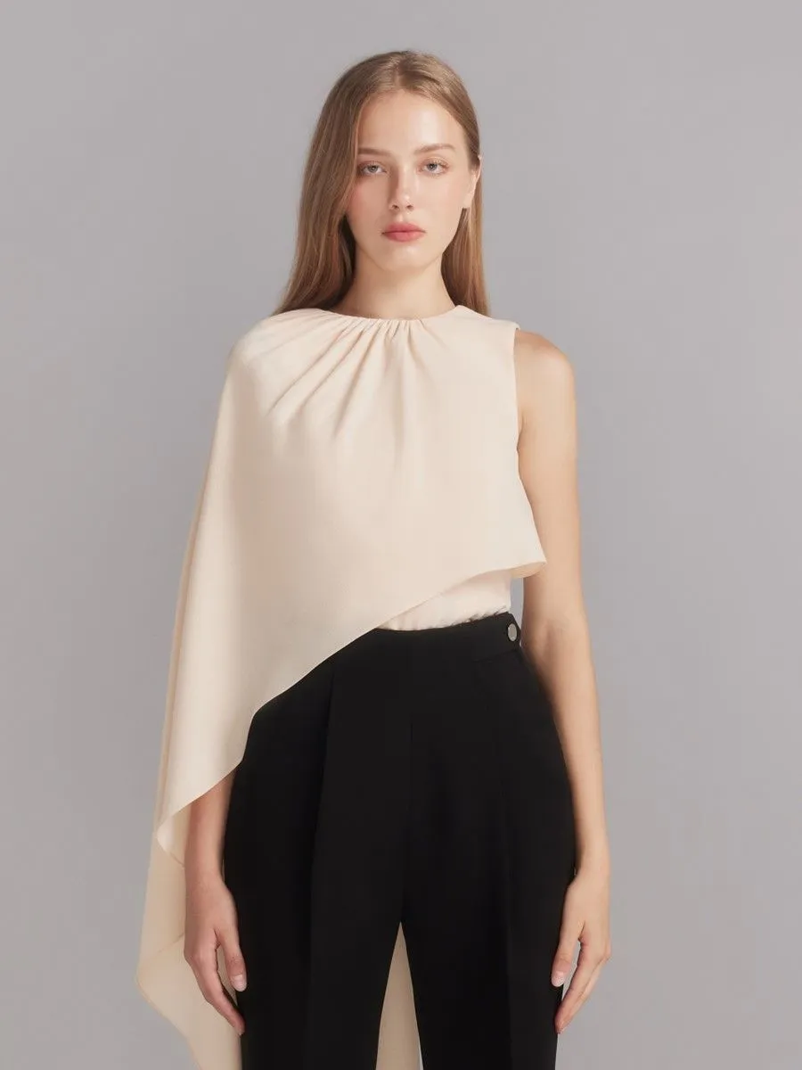 ASAVA (AW23) Rosette One-Shoulder Women Cape Blouse Ivory