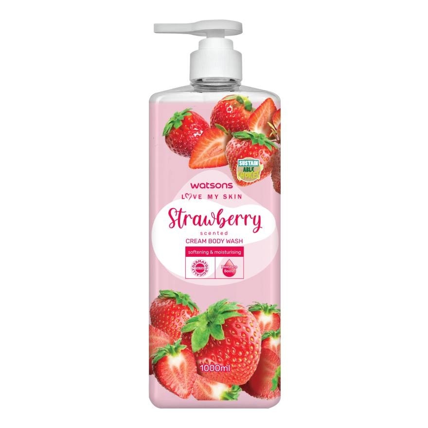 Watsons Love My Skin Strawberry Scented Cream Body Wash 1000ml.