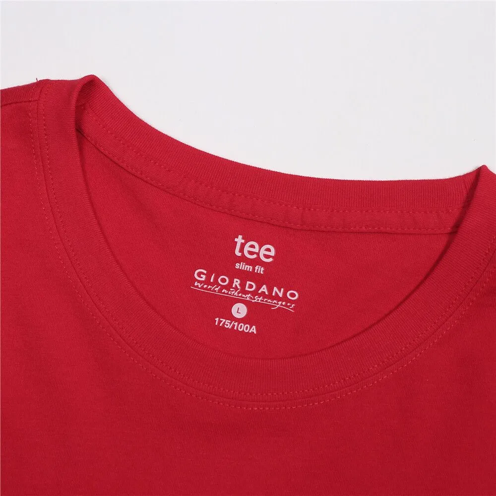 GIORDANO Red Men's Classic Man Embroidery Tees