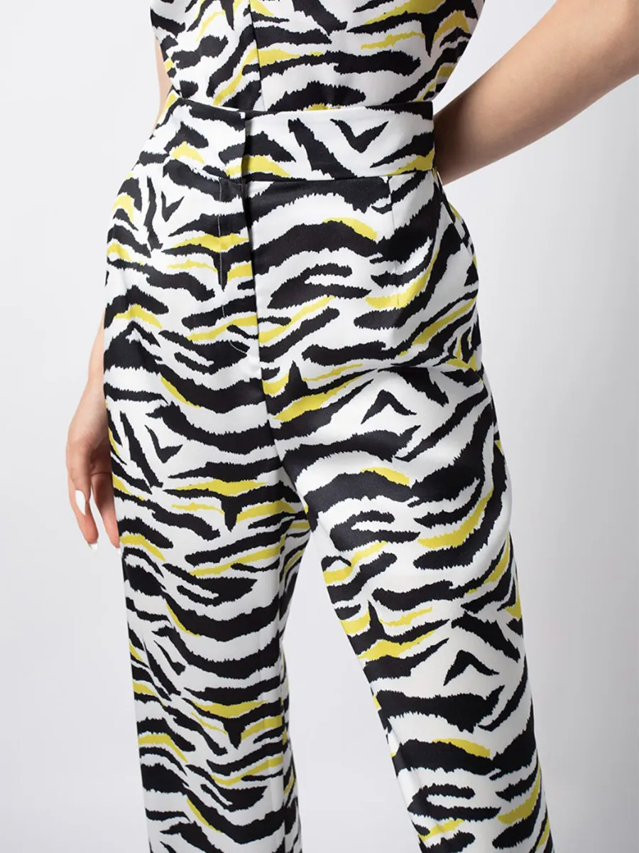 F-FASHION Abstract Animal Print Wide Leg Trousers Women Mix Colors