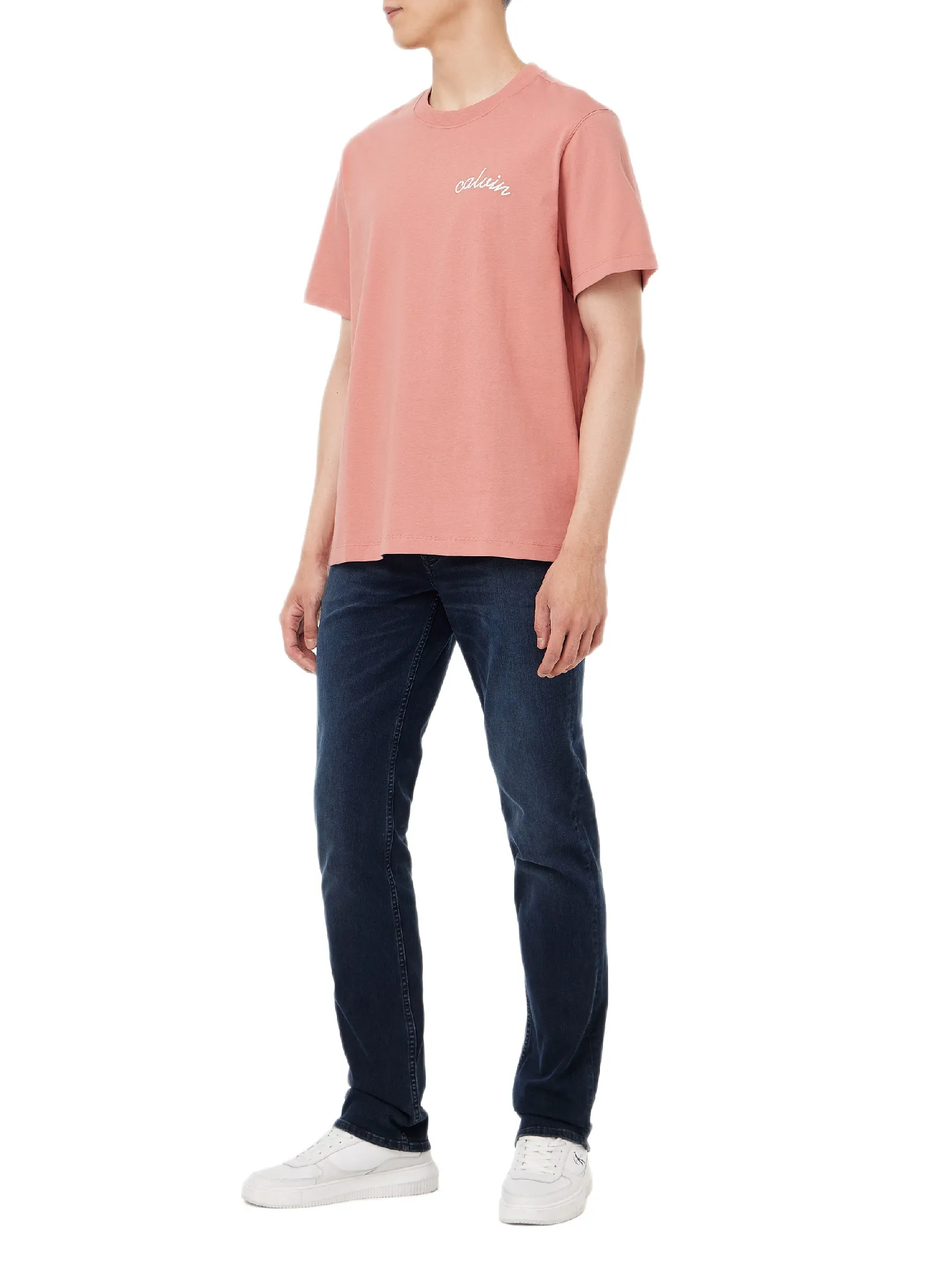 CALVIN KLEIN Men s Easy Fit Small Chain Stitch Logo Short Sleeve T-Shirt Rose