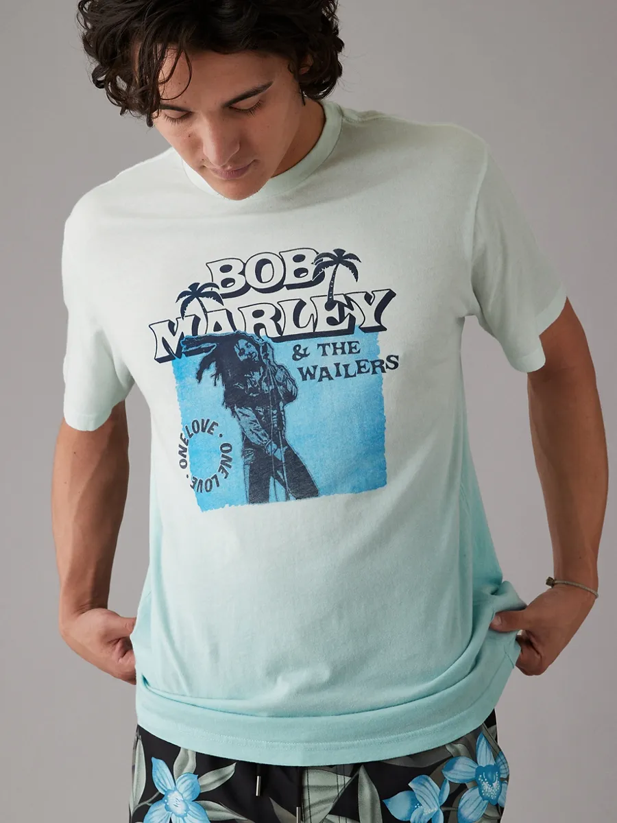 AMERICAN EAGLE MEN G SS MARLEY SET IN TEE- PC DYE + DIP + MAGIC WHITE TUMBLE 401 LIGHT BLUE