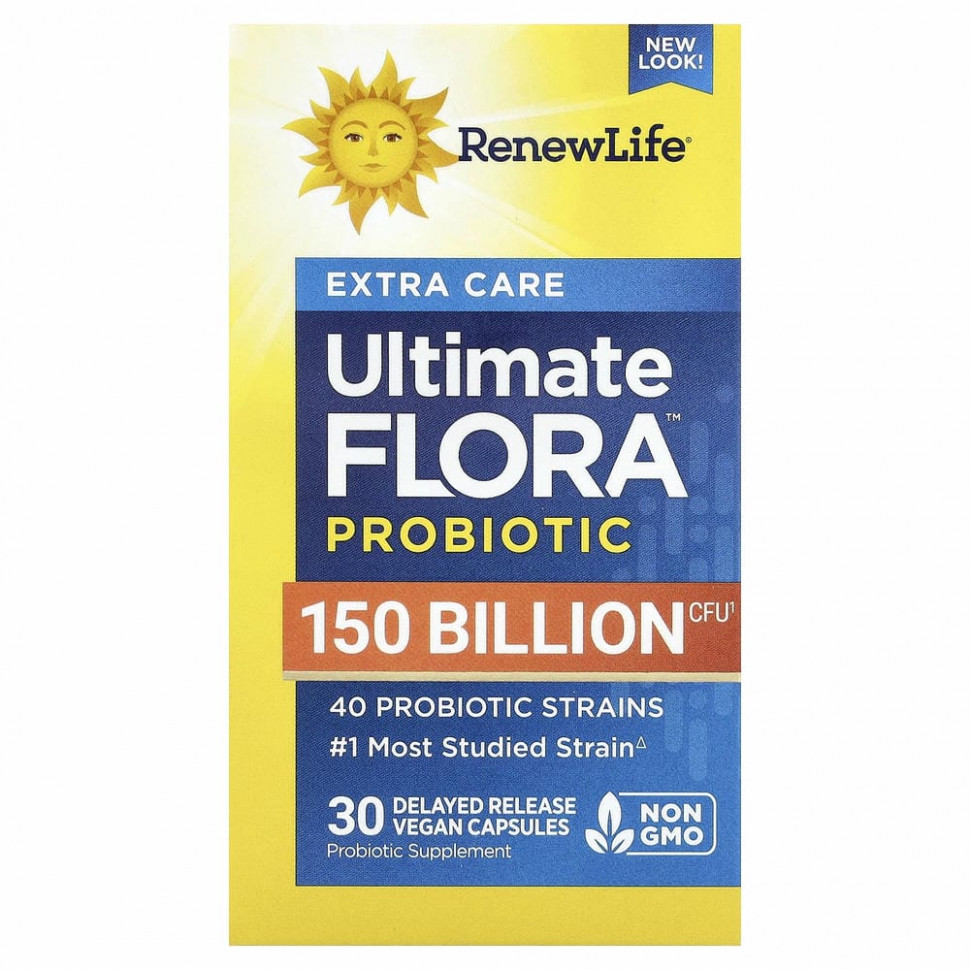 Renew Life, Ultimate Flora, Ultimate Care, пробиотик с повышенной силой действия, 150 млрд живых культур, 30 вегетарианских капсул
