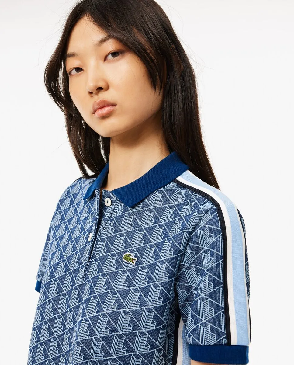 LACOSTE Slim Fit Monogram Jacquard Polo Shirt Blue