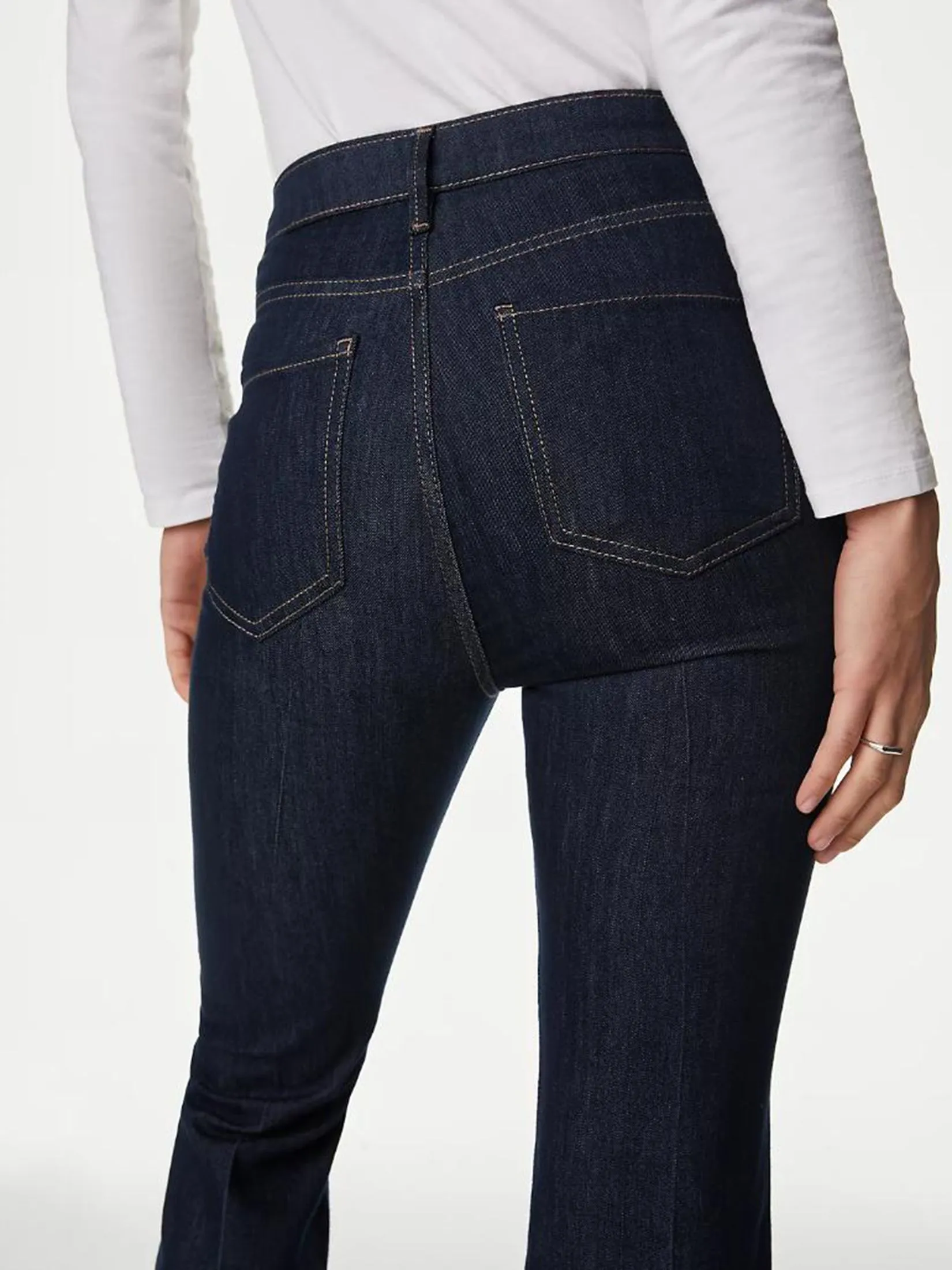 MARKS & SPENCER Women Jeans Flared High Waisted Crease Front Indigo Mix
