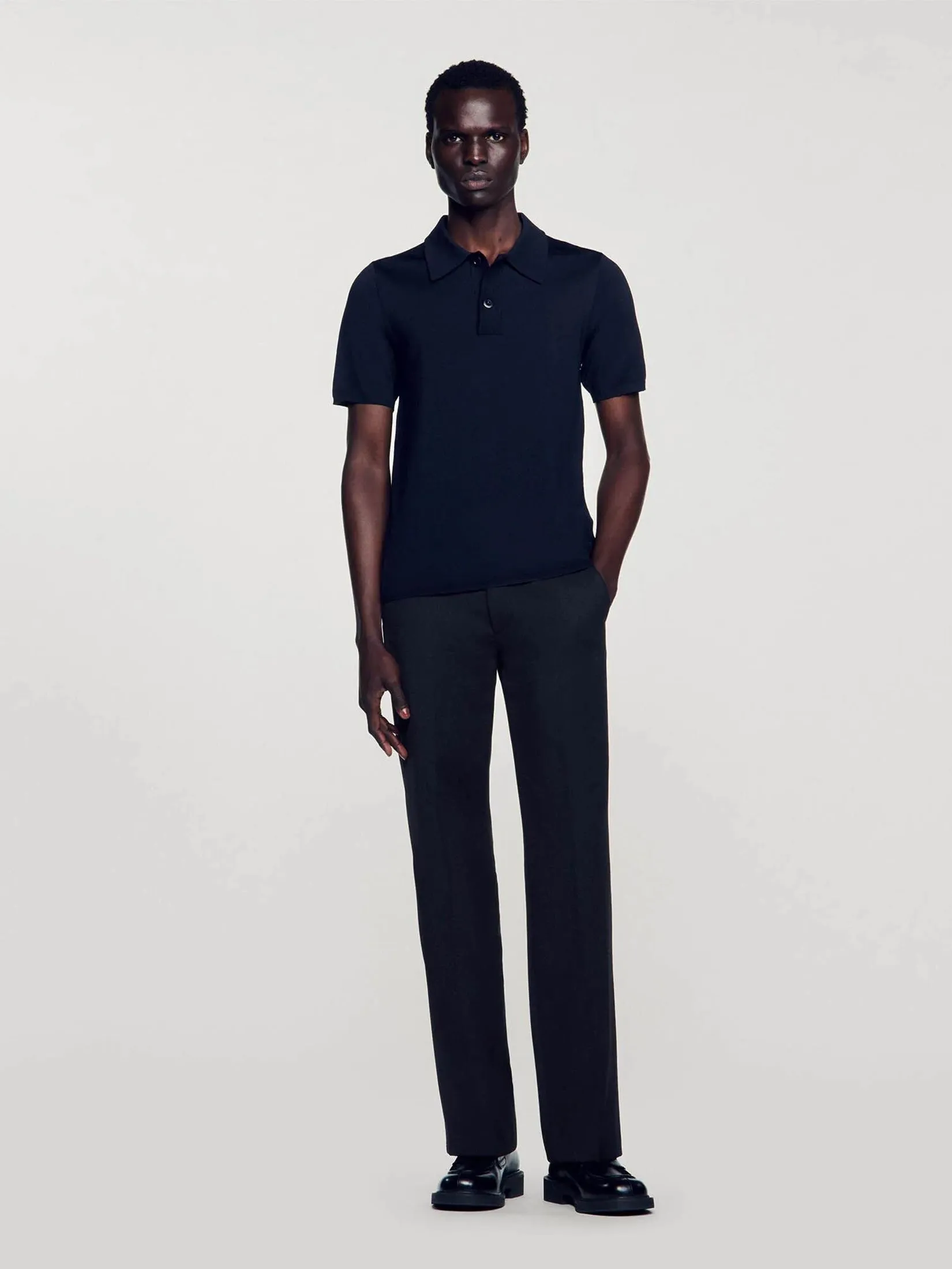 SANDRO Short-Sleeve Knitted Polo Shirt