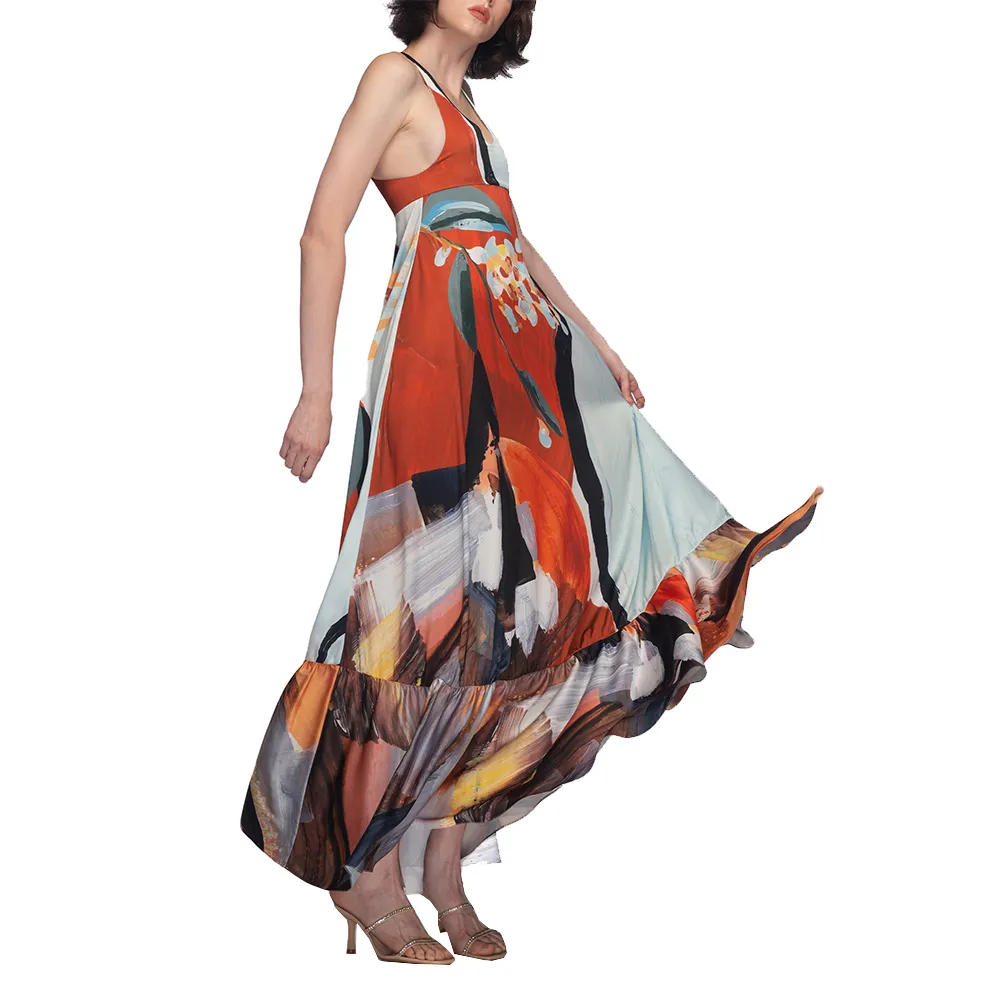 ANGELYS BALEK Multicolor Scoop Maxi Long Dress