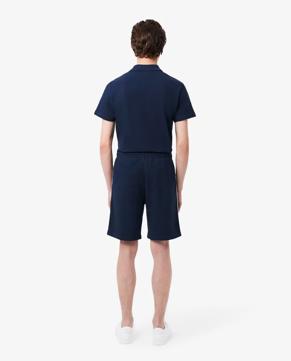 LACOSTE Logo Trim Cotton Fleece Shorts Blue