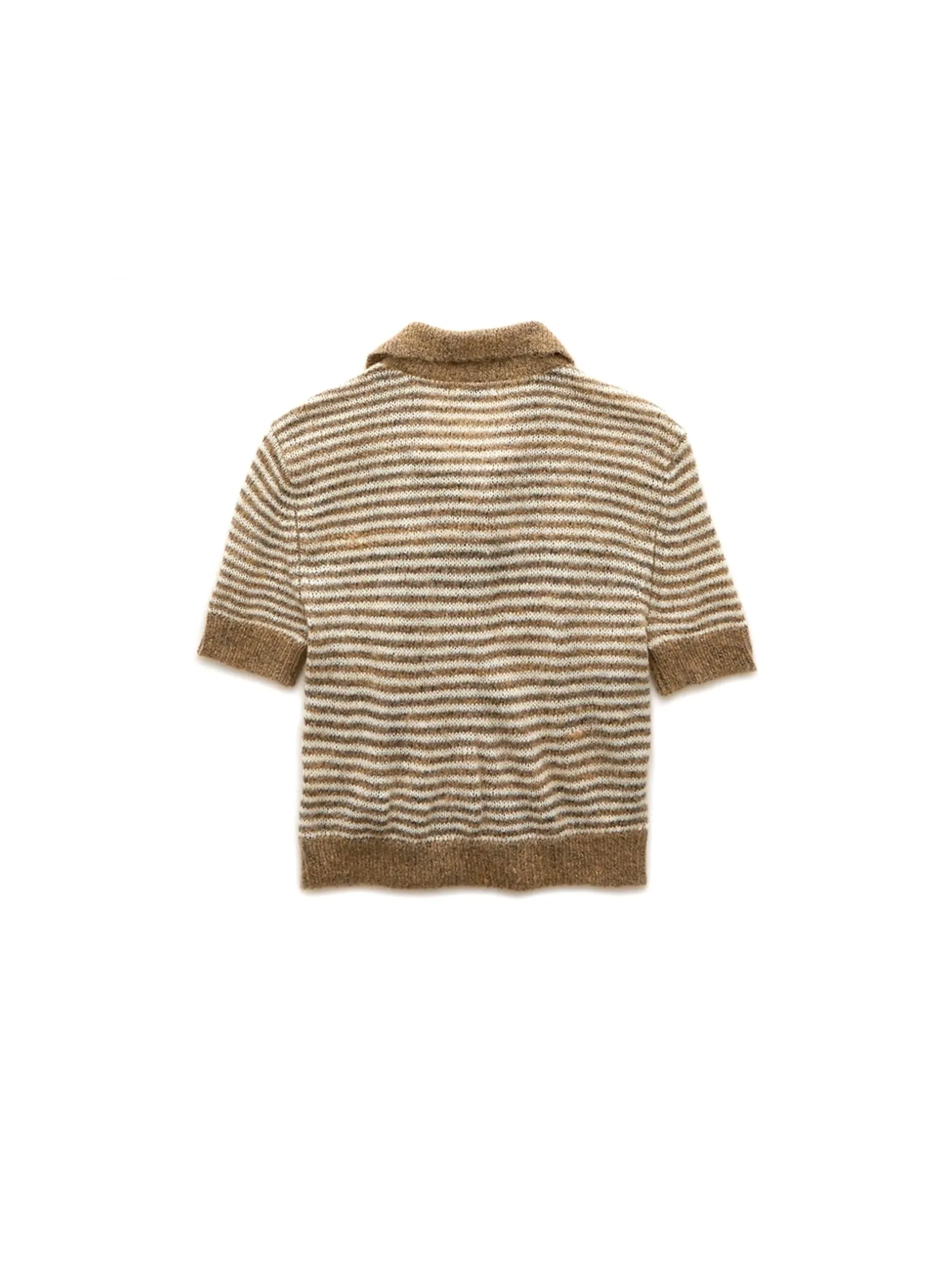 AMERICAN EAGLE WOMEN 1294 SHORT SLEEVE POLO STRIPE CARDI 207 TAN