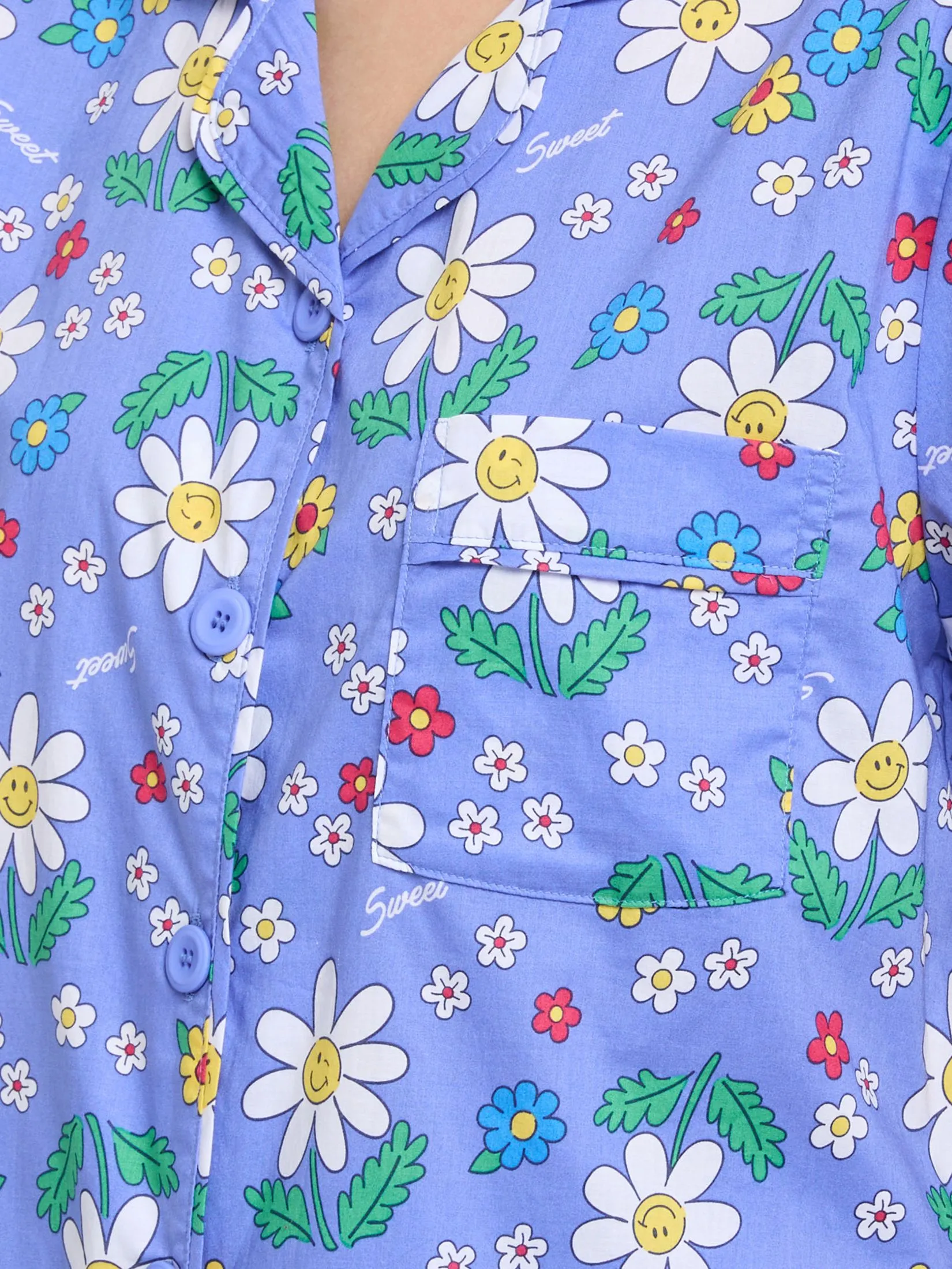 SWEET SENSATIONS Women Pyjamas Hawaii Shirt Short Sleeves + Cropped Pants Print Navy