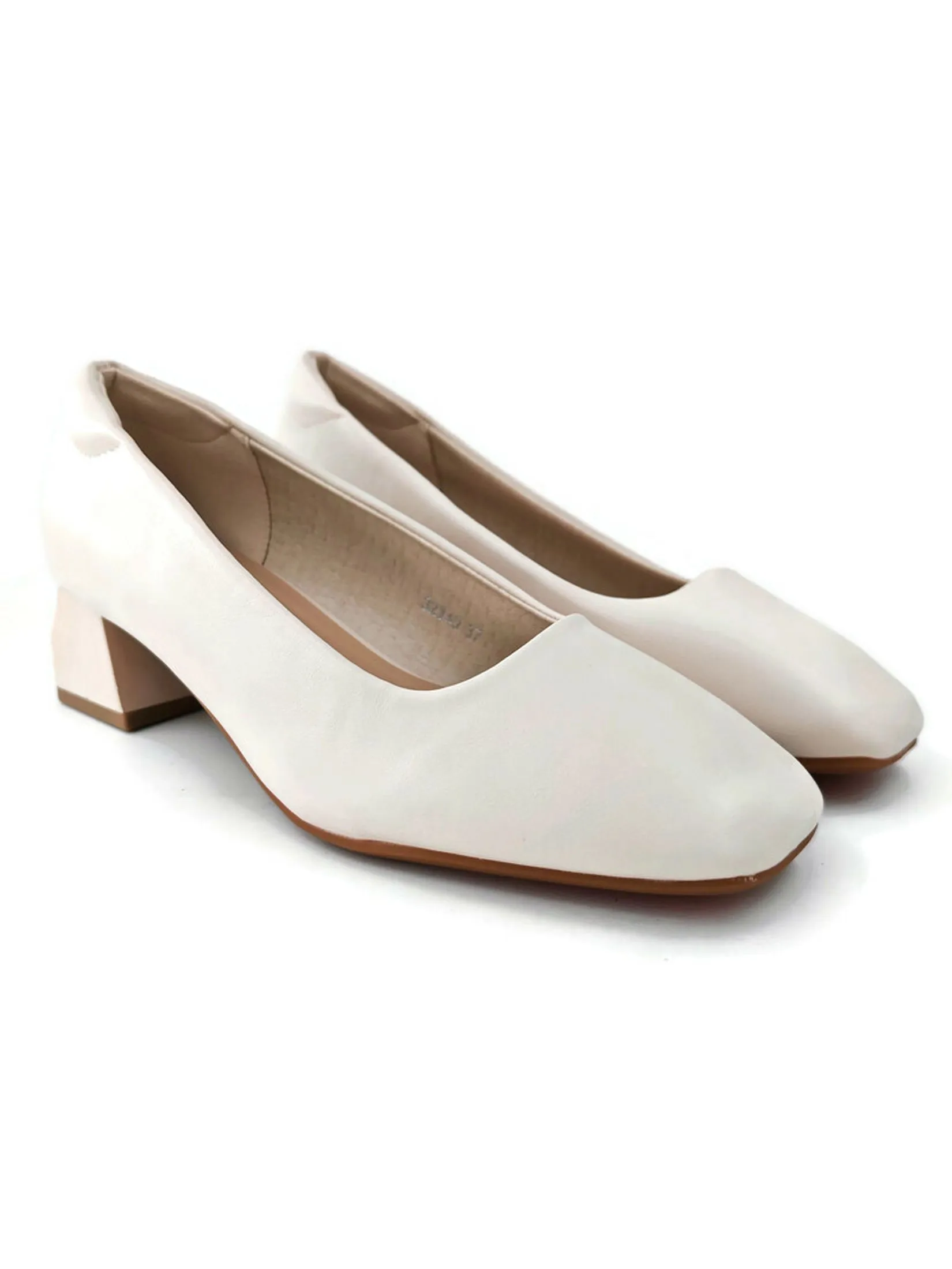 KLIN Woman Blocked Heel Court Shoes Style Ivory