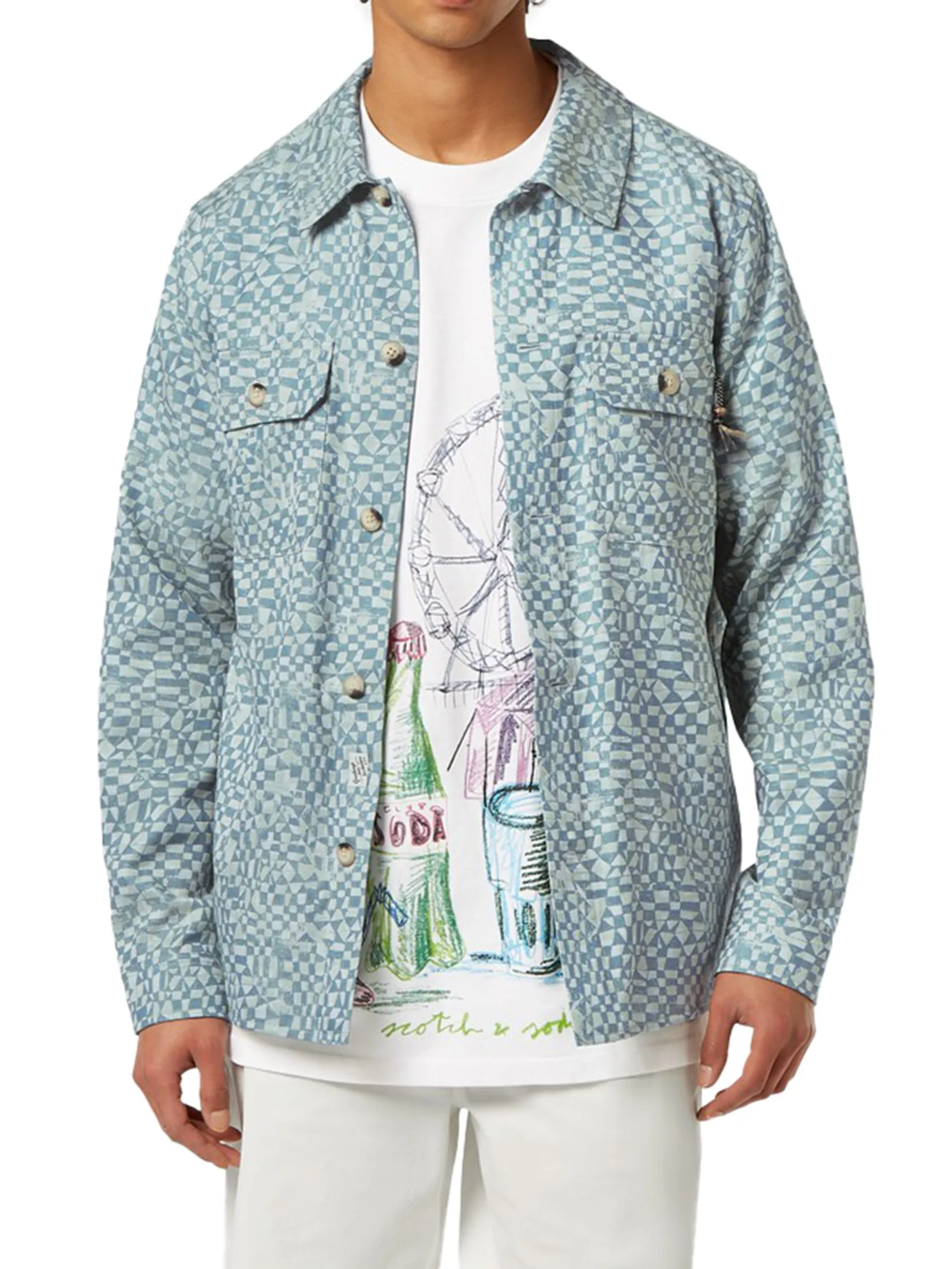 SCOTCH&SODA Men Overshirt Lightweight Jacquard Luna Ditsy Green AOP