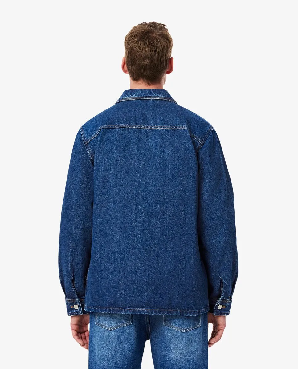 LACOSTE Oversized Cotton Denim Overshirt Jacket Blue