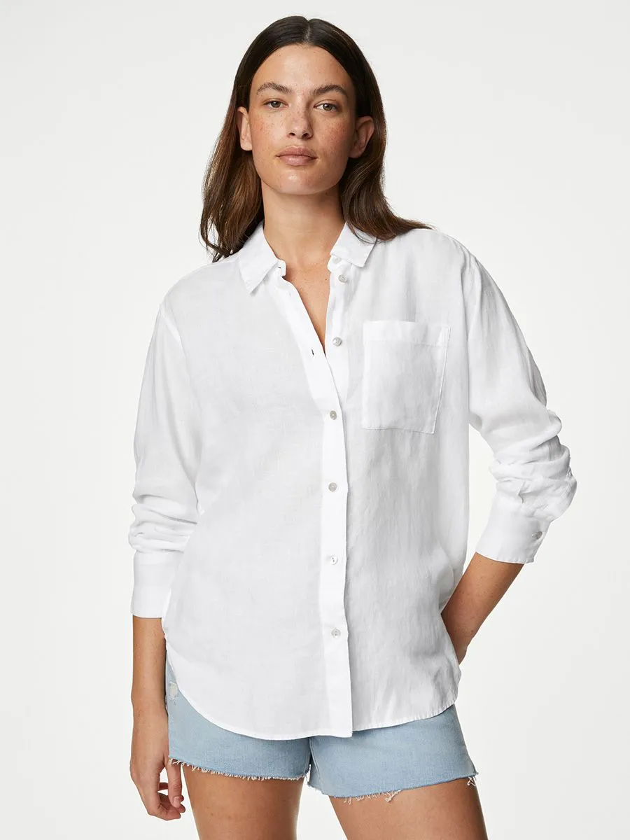 MARKS & SPENCER Women Shirt Relaxed Pure Linen White