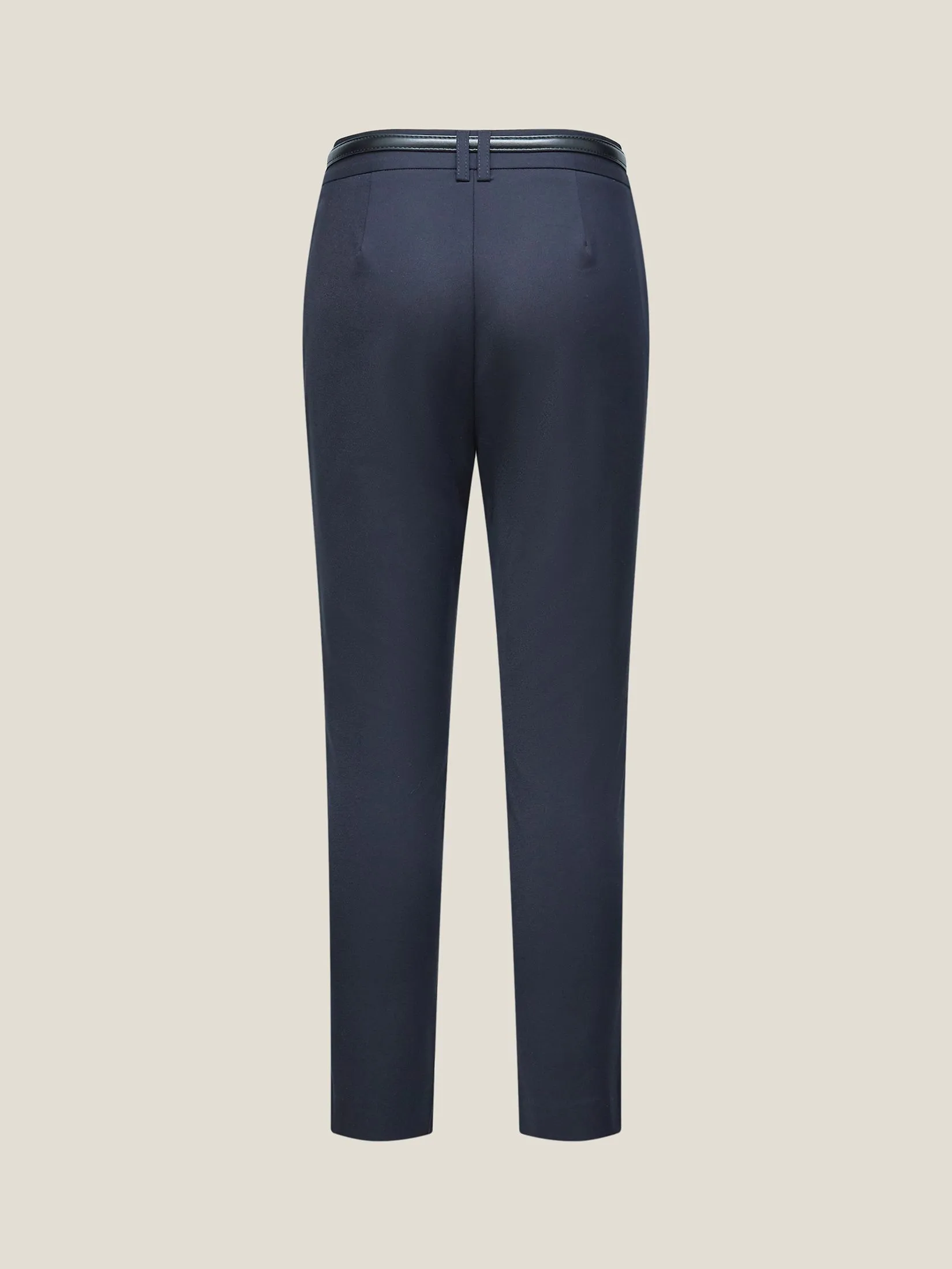 G2000 Women Clothing Cotton Blend Cropped Skinny Casual Pants With Belt Cropped Skinny Shape - Navy