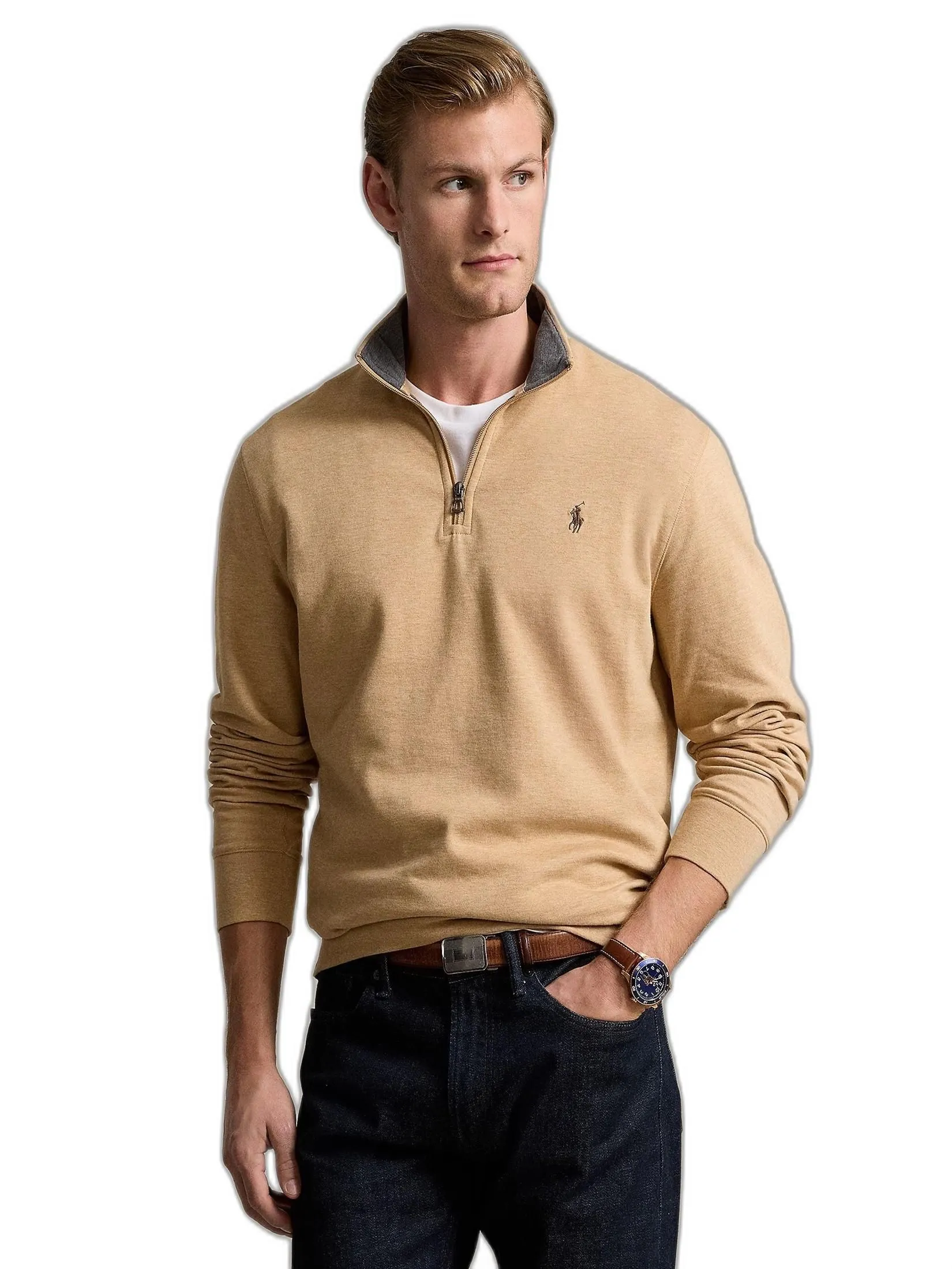POLO RALPH LAUREN Men Pullover-Luxury Jersey Quarter-Zip Pullover MNPOKNI16824032-Medium Beige-260 Size - XL