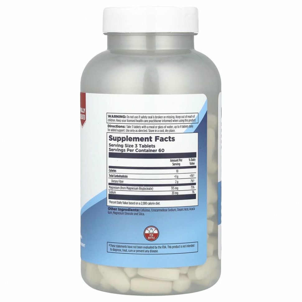 KAL, Хелатный бисглицинат магния, 180 таблеток