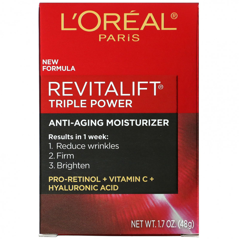 L'Oreal, Revitalift Triple Power, антивозрастное увлажняющее средство, 48 г (1,7 унции)