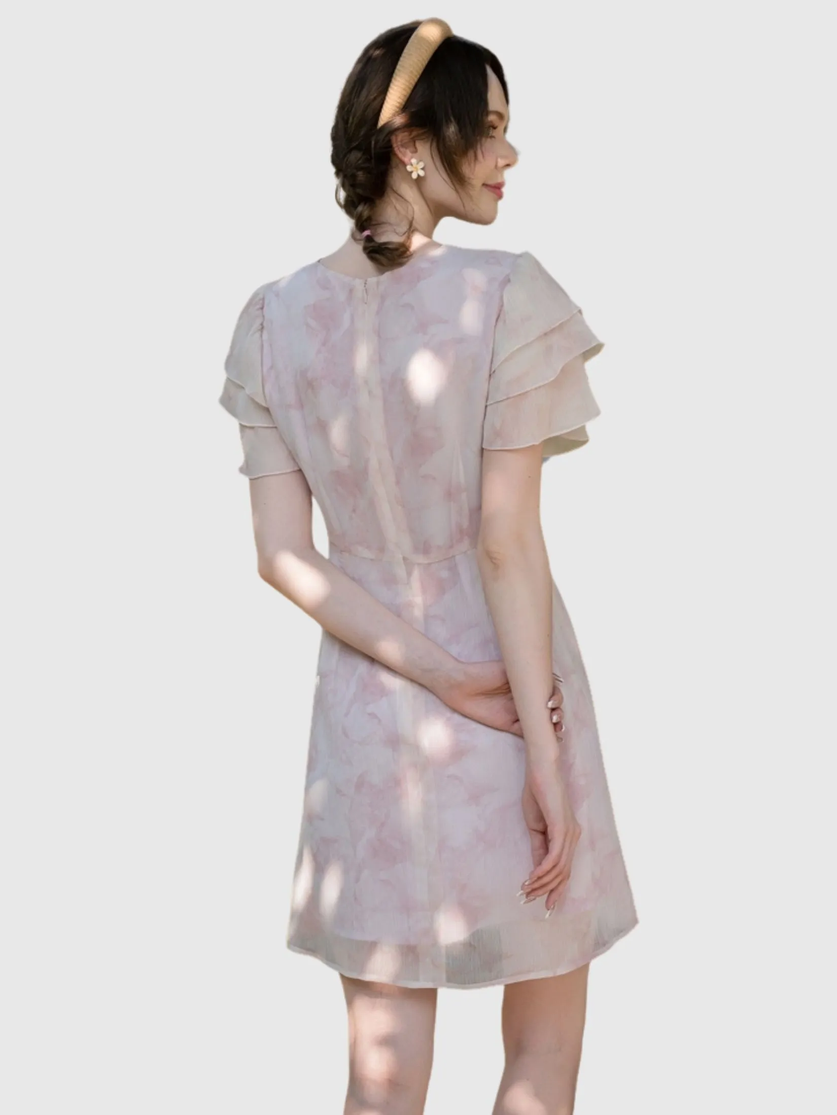 AMILA Women Dress Short Sleeves Chiffon Angora Pink