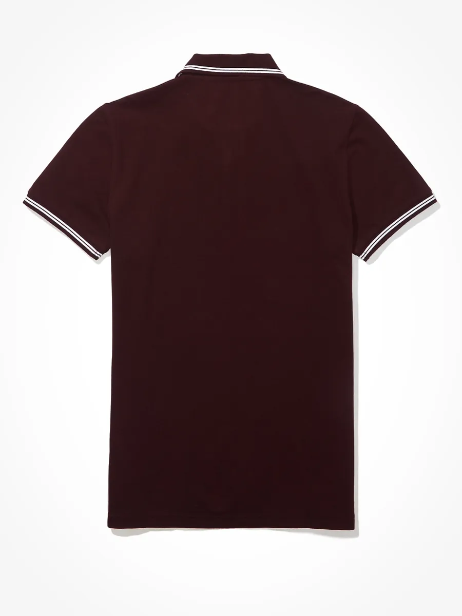 AMERICAN EAGLE MEN P-PIQUE SLIM TIPPING SOLIDS-INTL 613 BURGUNDY