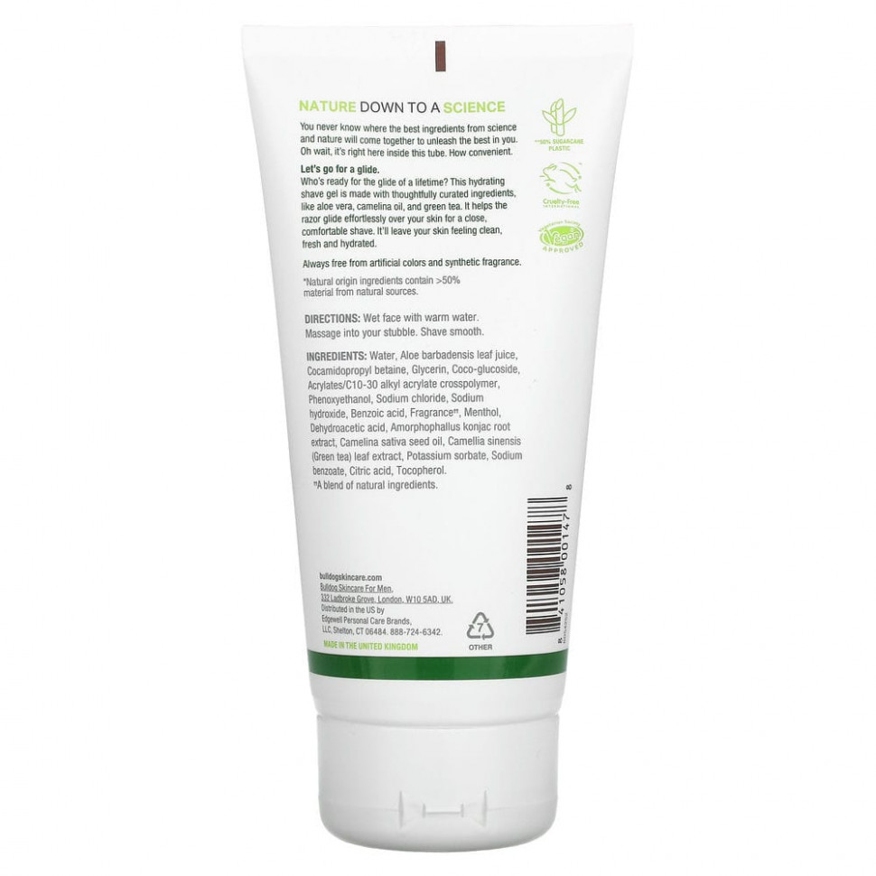 Bulldog Skincare For Men, гель для бритья с натуральными компонентами, 175 мл (5,9 жидк. унций)