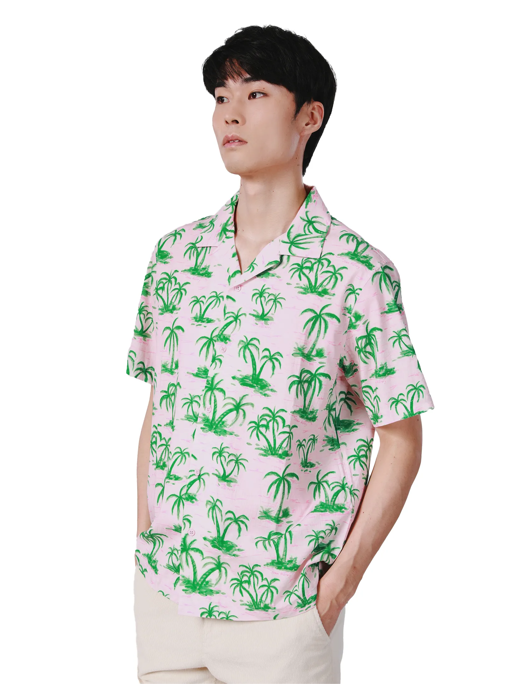 JOHN HENRY Men s Short Sleeves Hawaii Shirts (Relaxed Fit) SONGKRAN FESTIVAL Pink