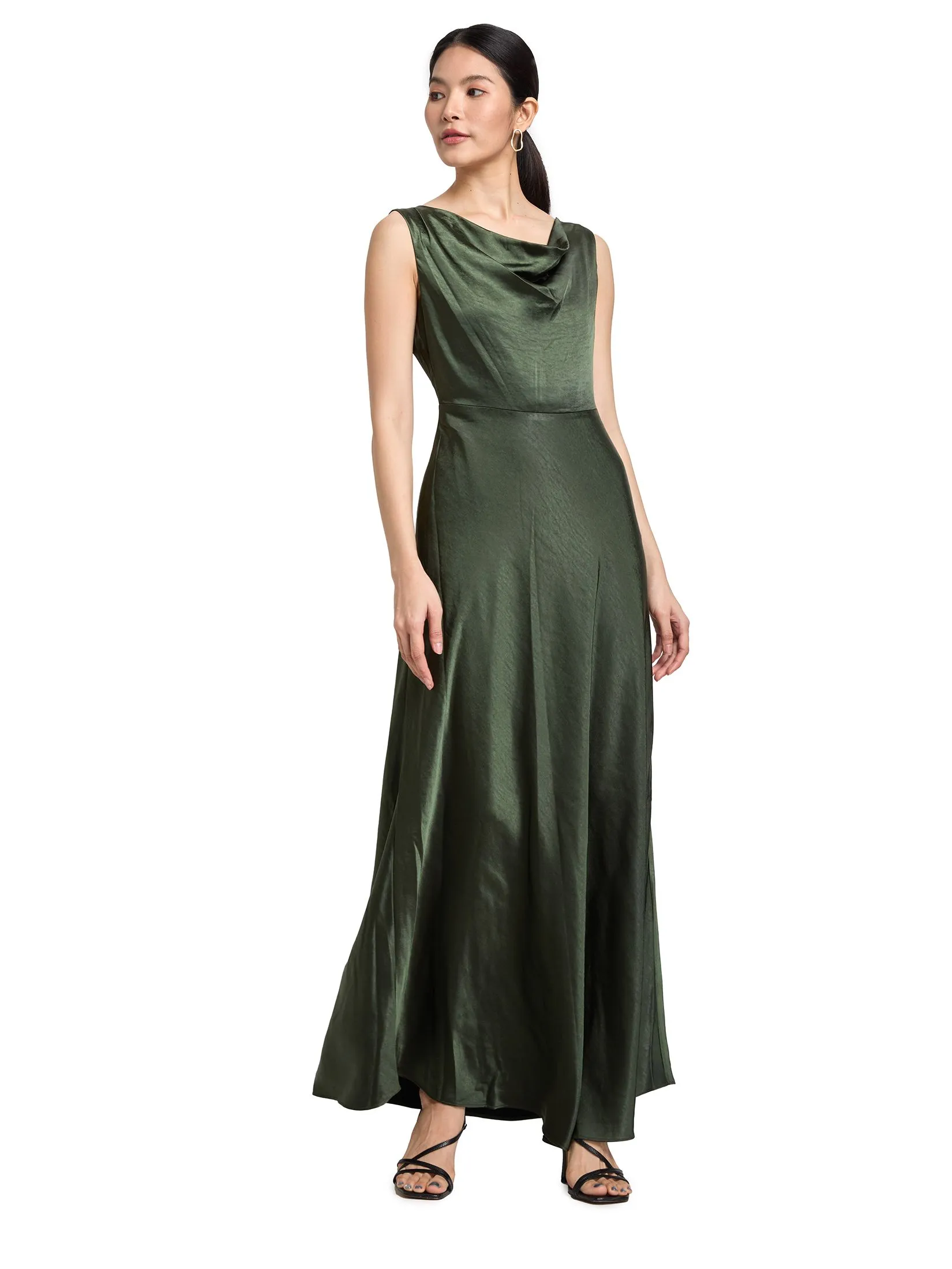 EXPRESSIONS EVENING Women Dress Sleeveless Cowl Neck Satin Maxi