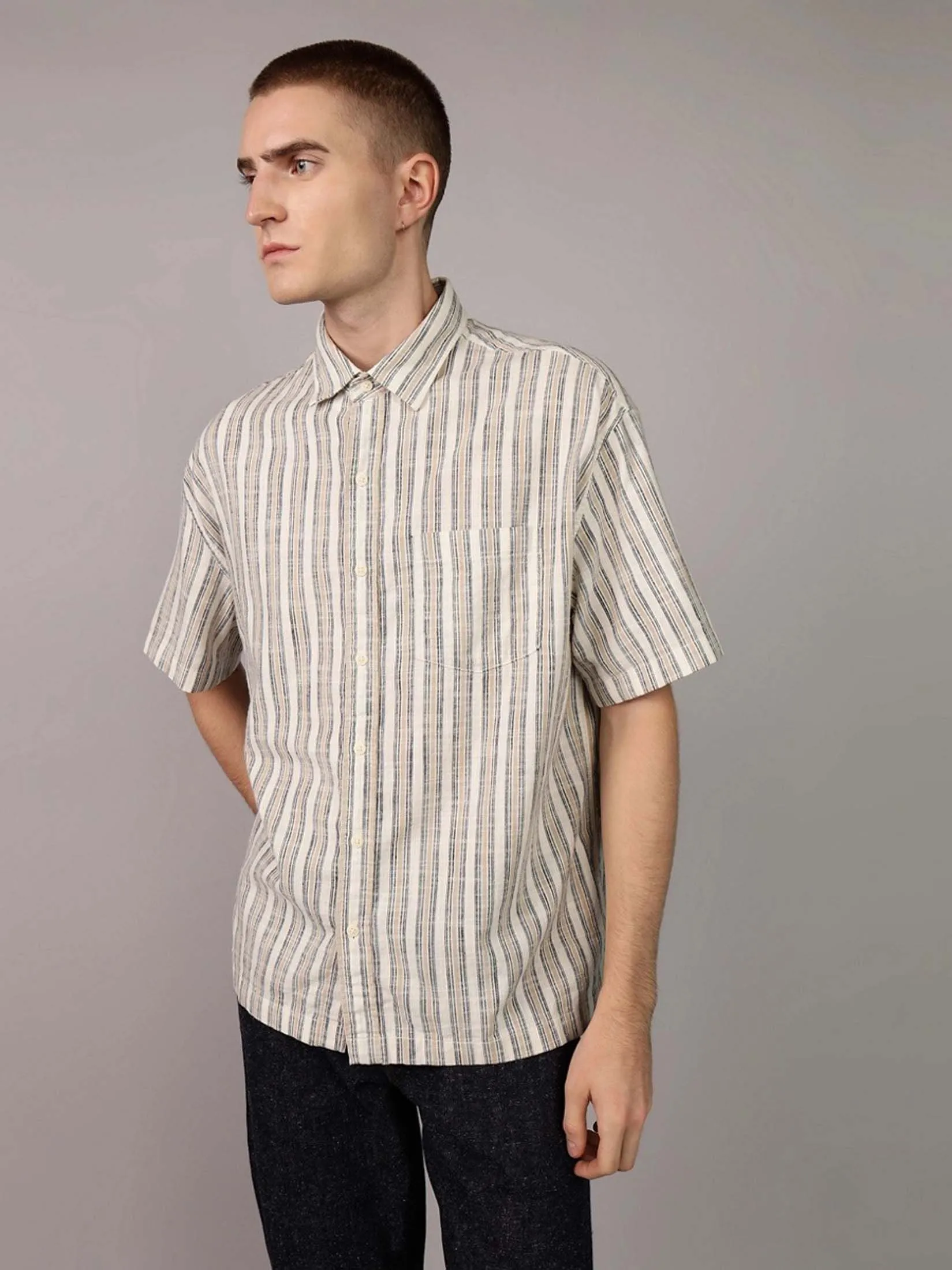 AMERICAN EAGLE MEN SS OVERSIZED CSC TERRY SLUB SHIRT 121 PEBBLE