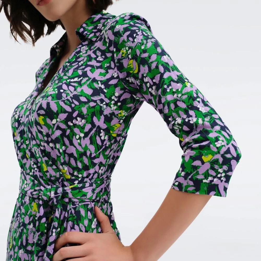 DIANE VON FURSTENBERG DVF ABIGAIL MIDI DRESS SCRIBBLE GARDEN ORCHID