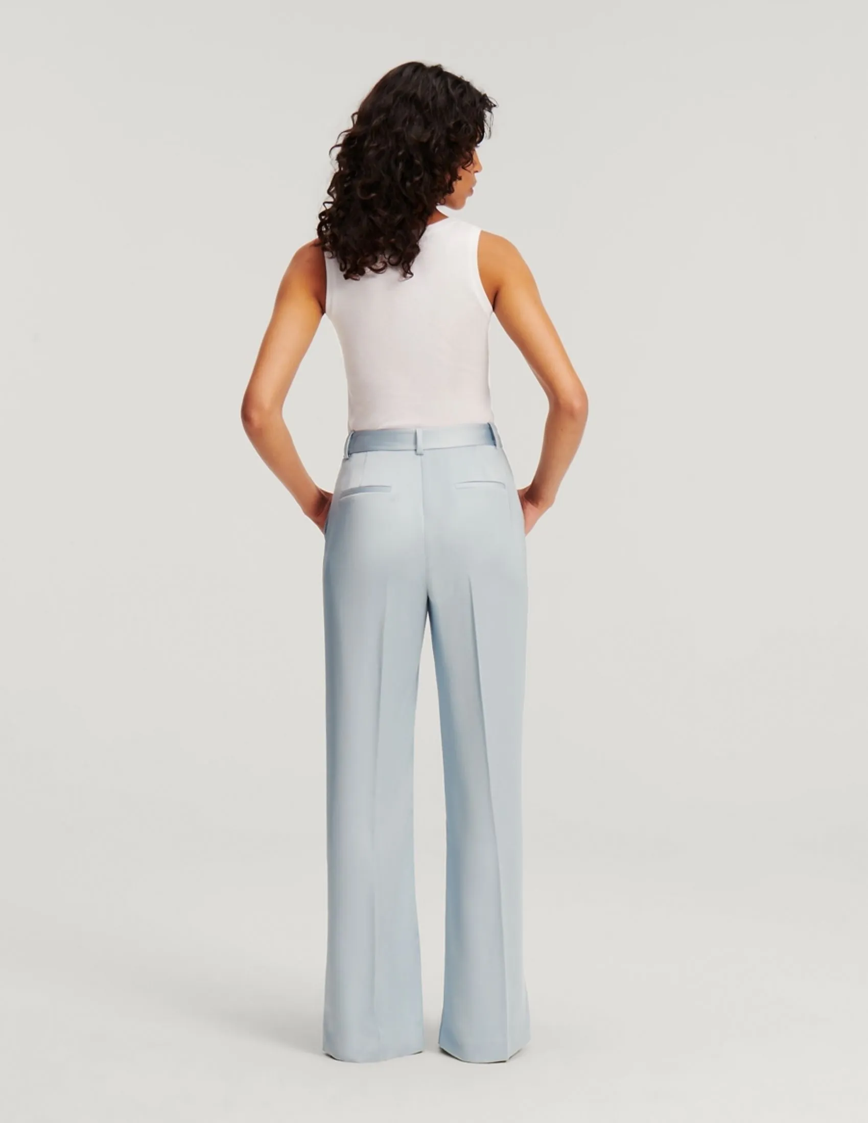 KARL LAGERFELD RTW-1 FLUID SATIN TAILORED WOMEN PANTS CASHMERE BLUE