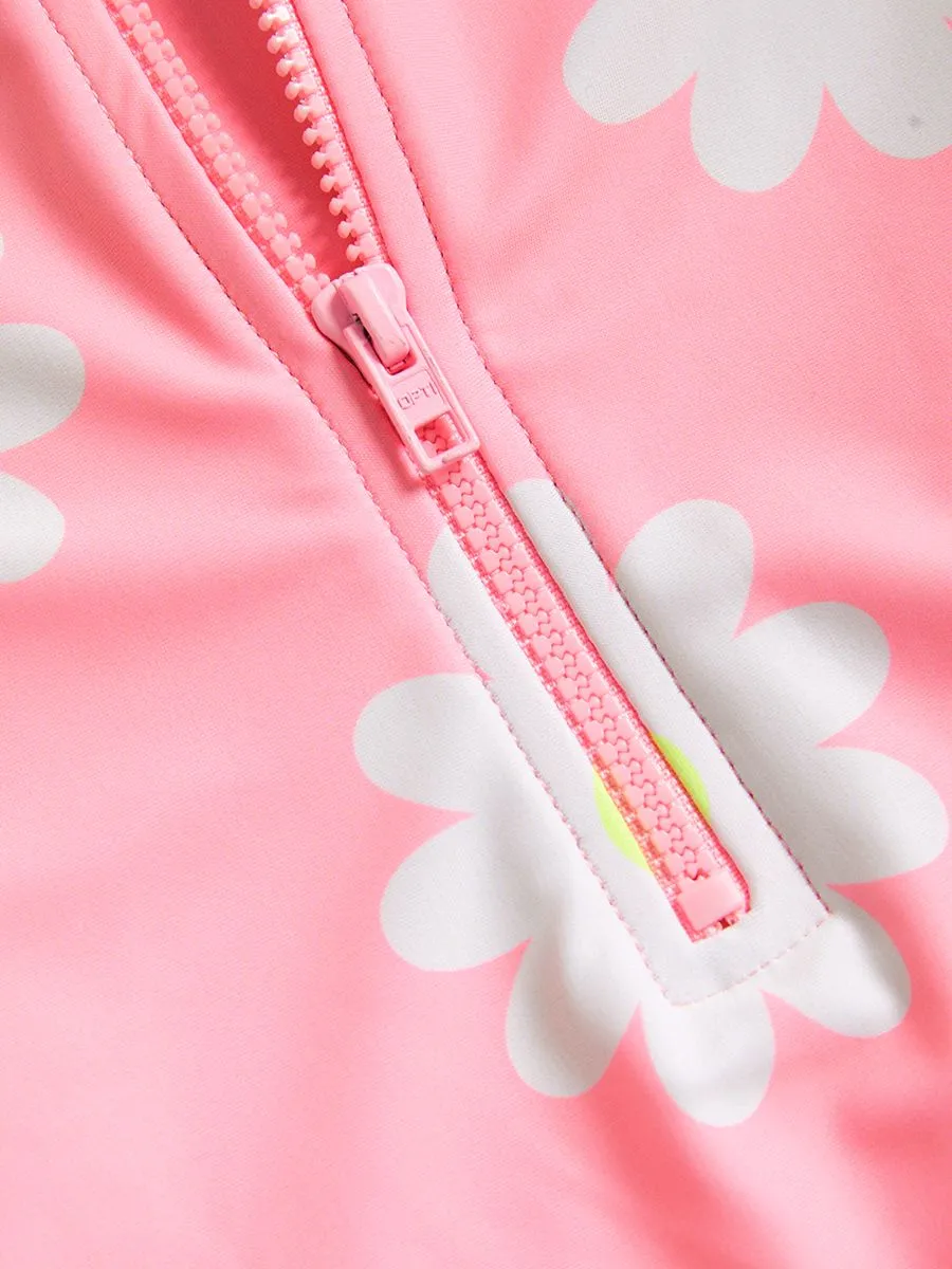 MARKS & SPENCER KIDS Girl Toddler swimsuit with Sun Hat All In One Daisy Print Pink Mix
