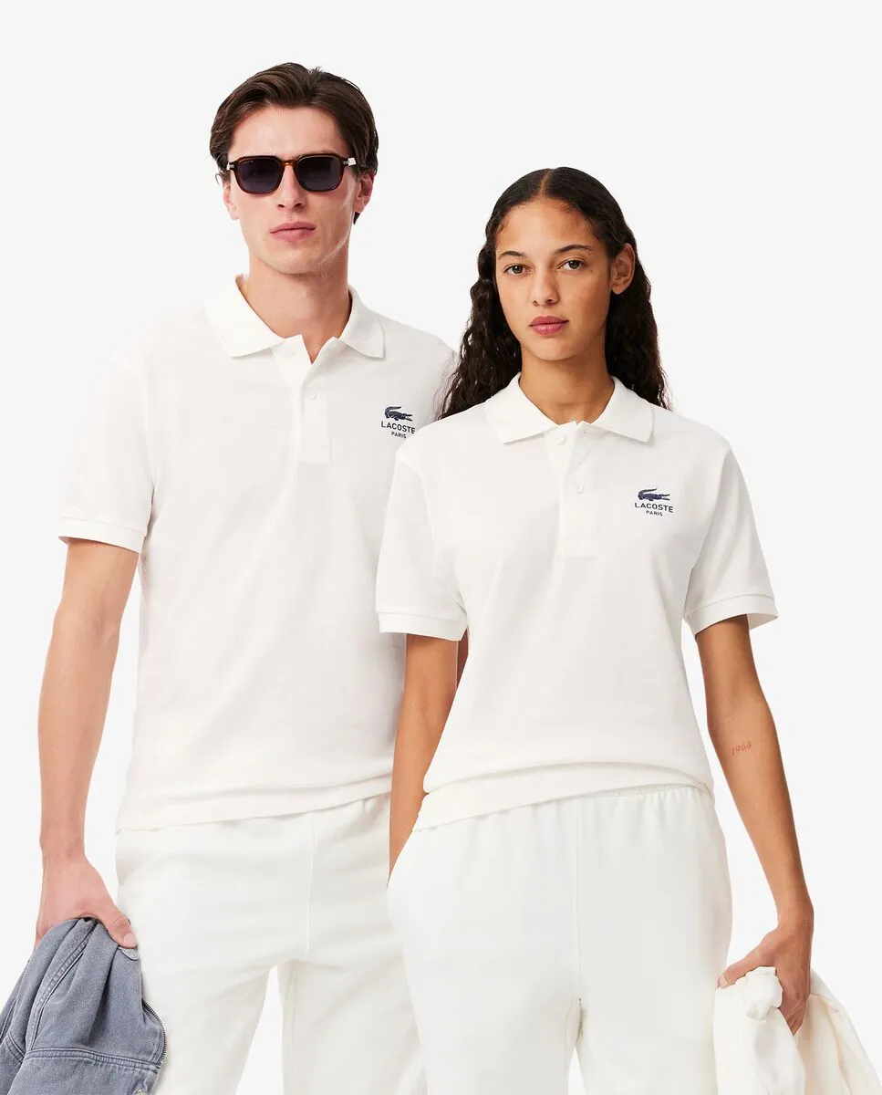 LACOSTE Classic Fit Signature Print L.12.12 Polo Shirt White