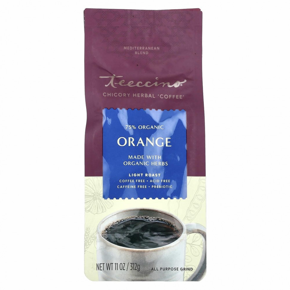 Teeccino, травяной кофе из цикория, средиземноморская смесь, апельсин, легкая обжарка, без кофеина, 312 г (11 унций)