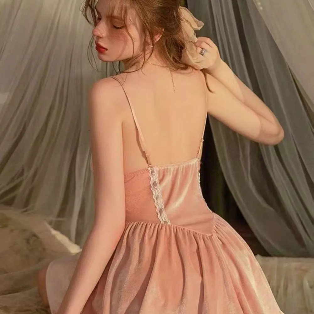 QUEENSY BRA velvet princess dress with flared skirt dress Model 22121401PINK