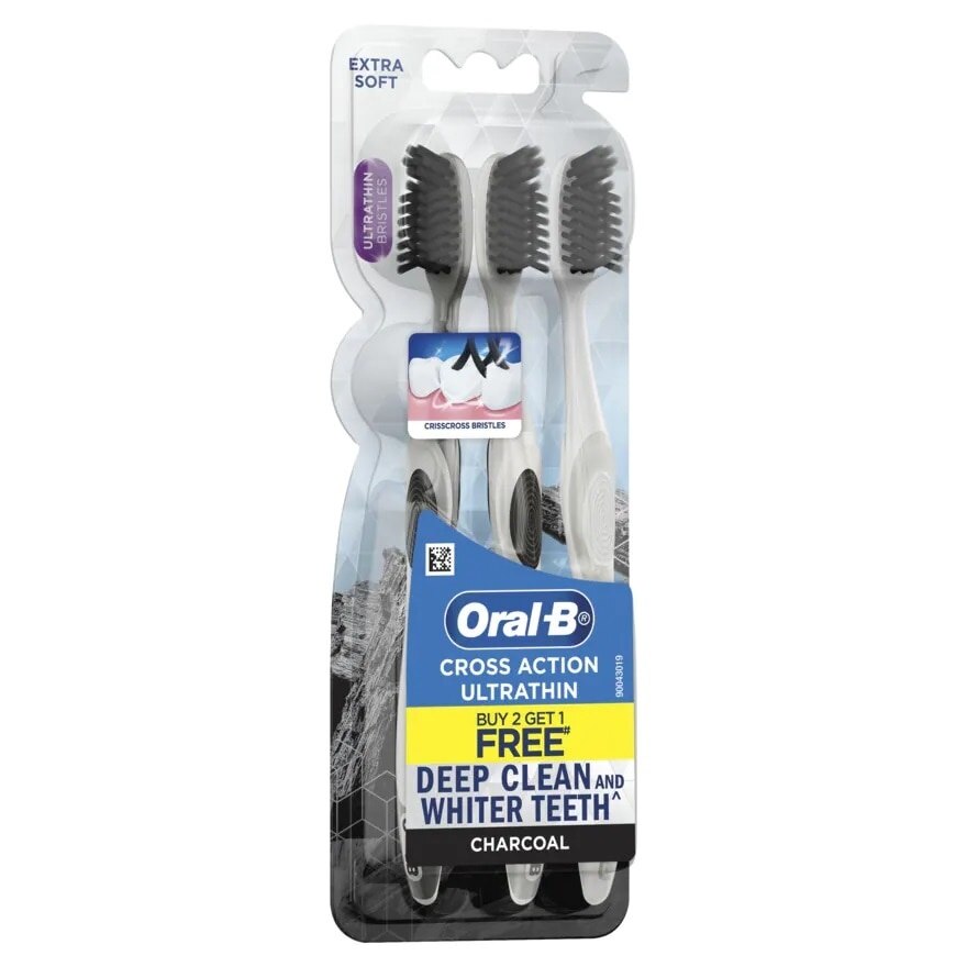 Oral-B Toothbrush Cross Action Ultra Thin Charcoal Pack 3's