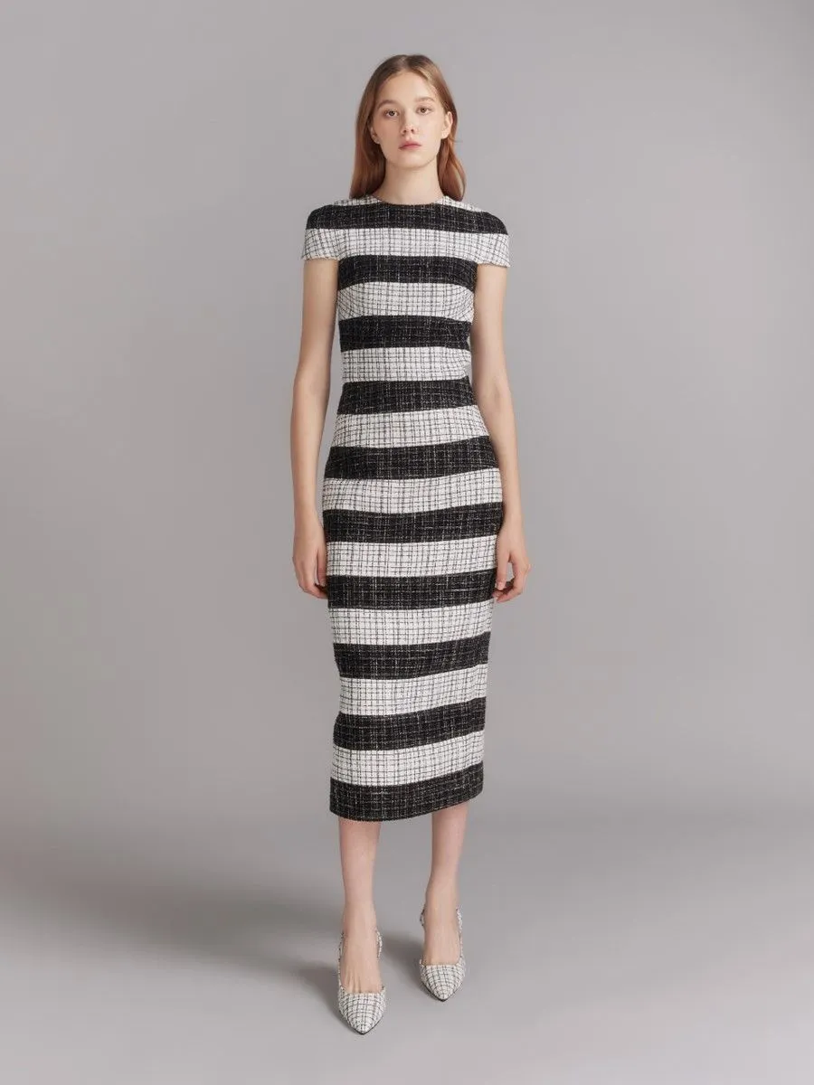 ASAVA (AW23) Seraphina Women Tweed Midi Skirt White-Black