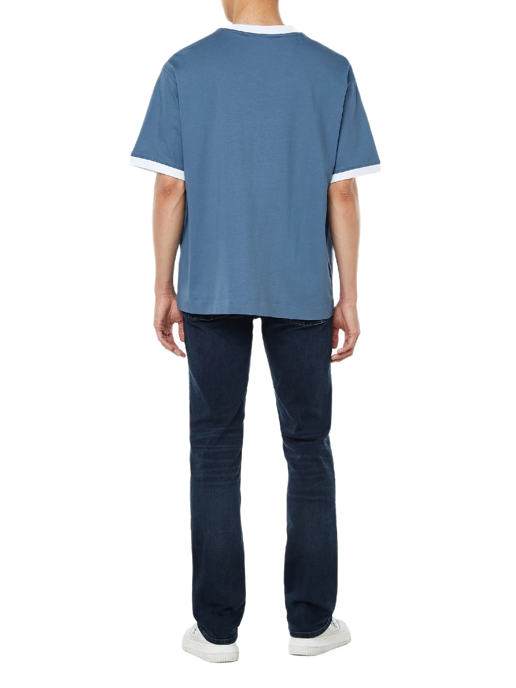 CALVIN KLEIN Men s Relaxed Fit Retro Logo Ringer Short Sleeve T-Shirt Blue