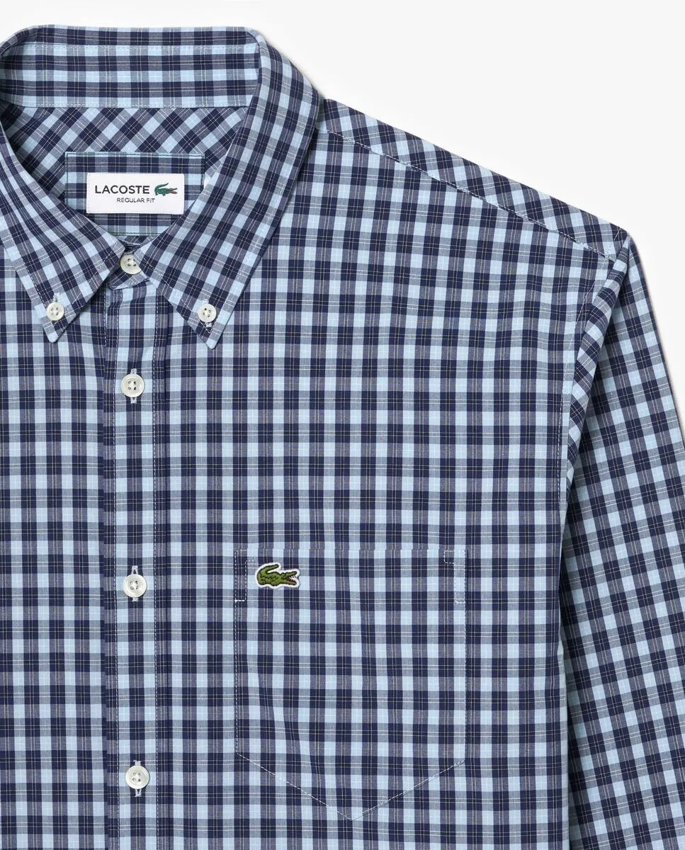 LACOSTE Regular Fit Poplin Plaid Shirt Blue